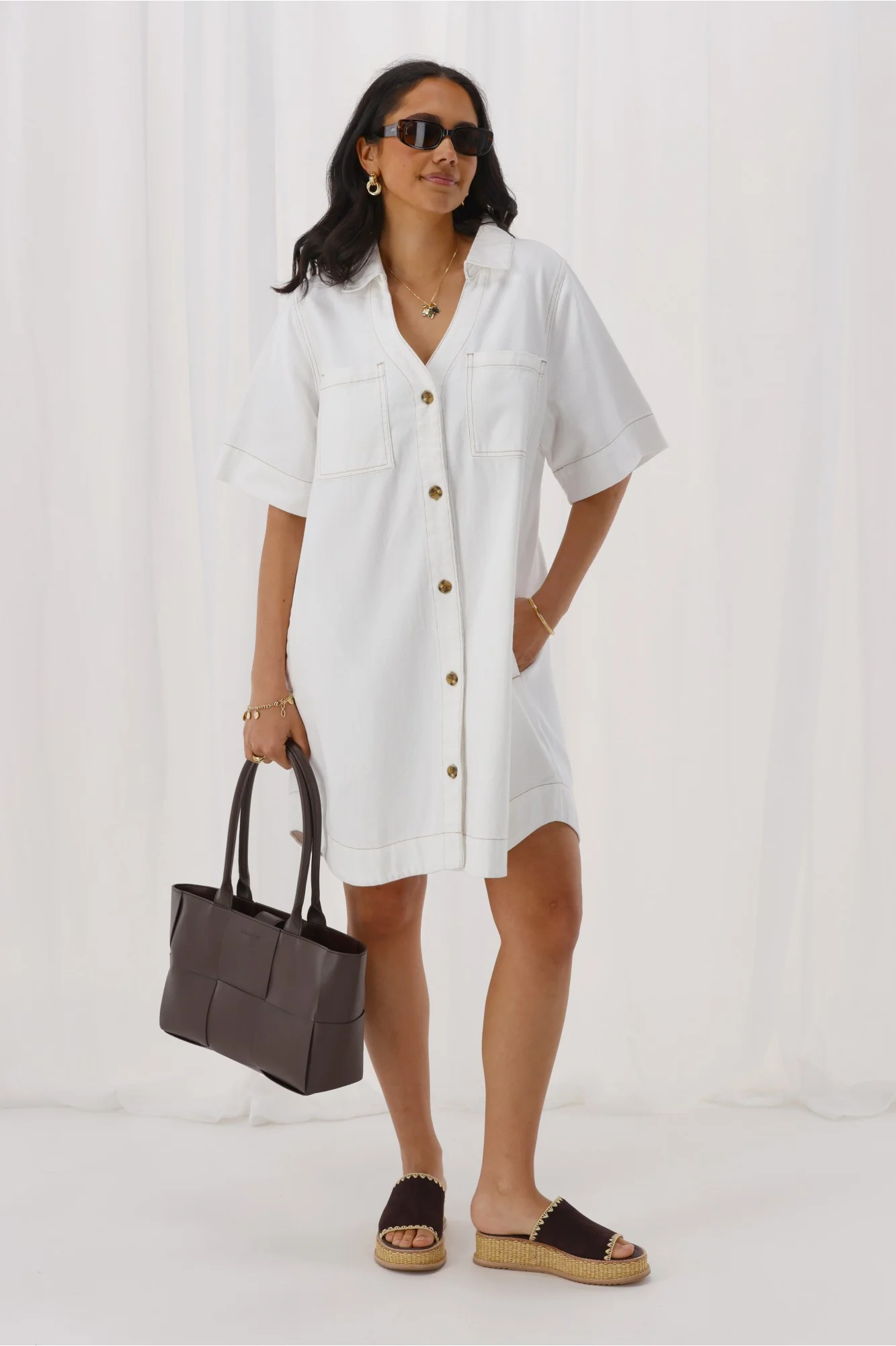 Shine On Label Cherish Denim Boxy Dress Natural - Image 3
