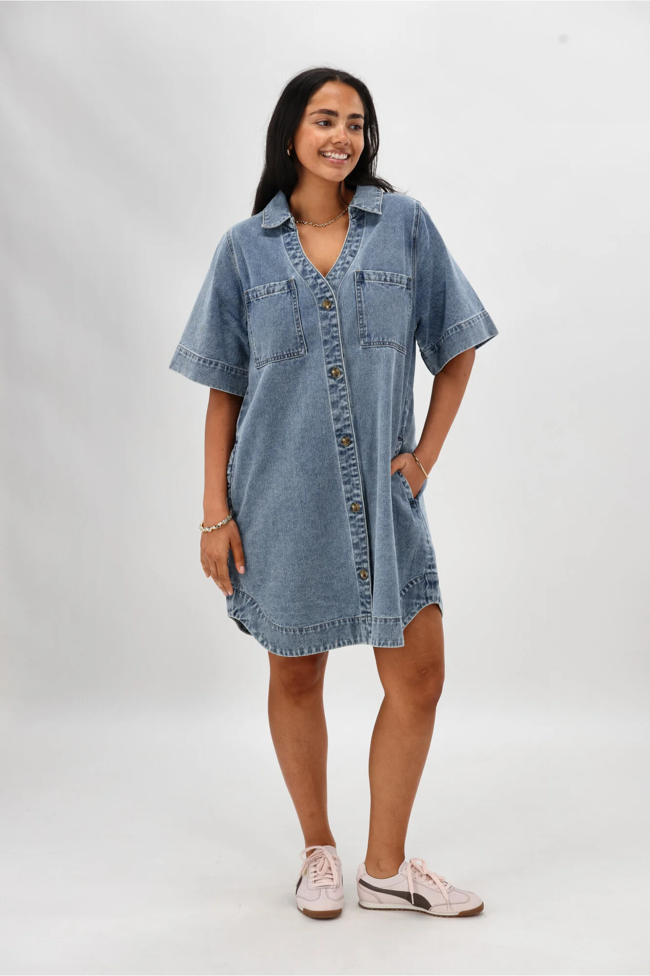 Shine On Label Cherish Denim Boxy Dress Washed Blue - Image 3