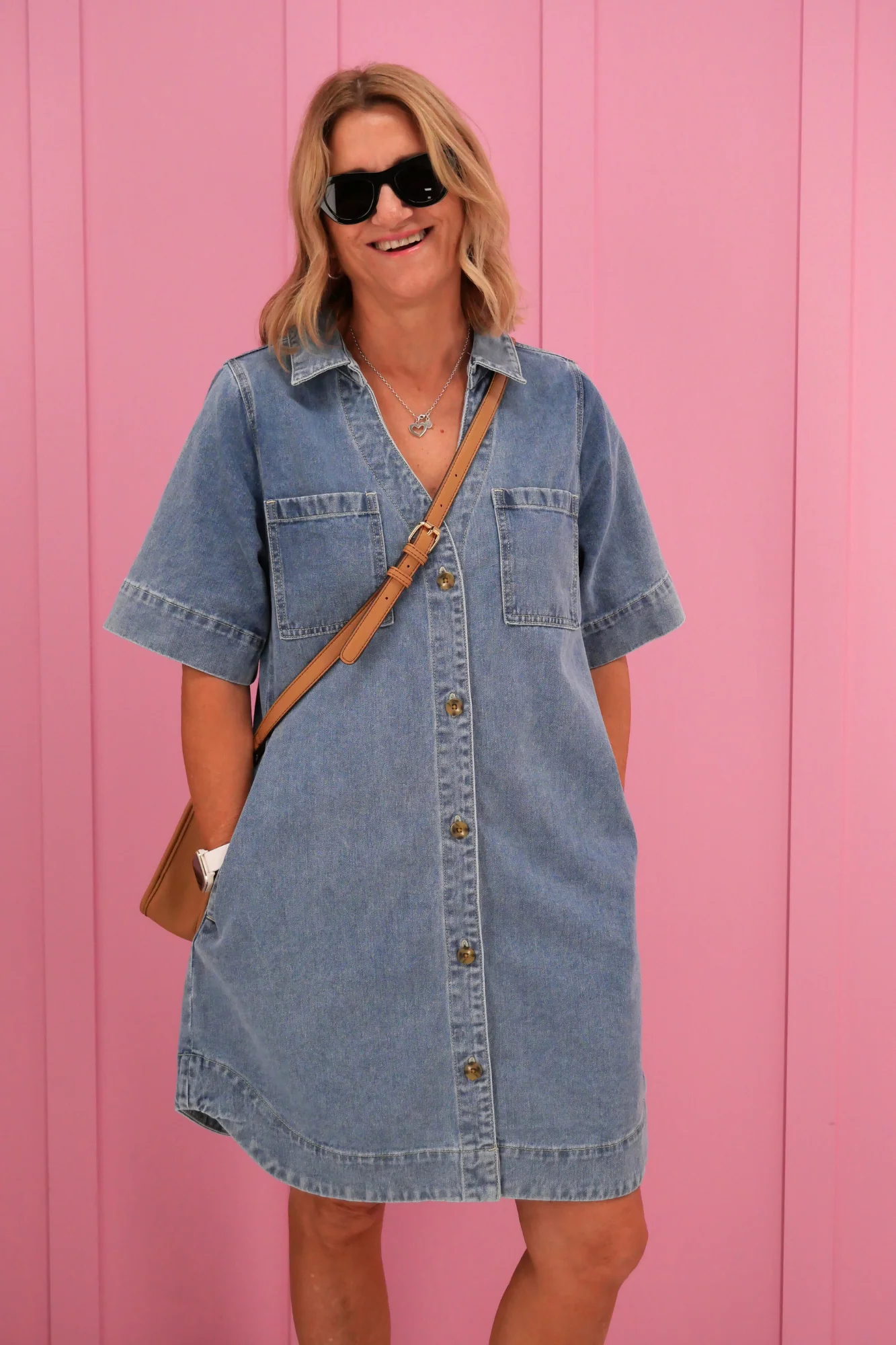 Shine On Label Cherish Denim Boxy Dress Washed Blue - Image 4