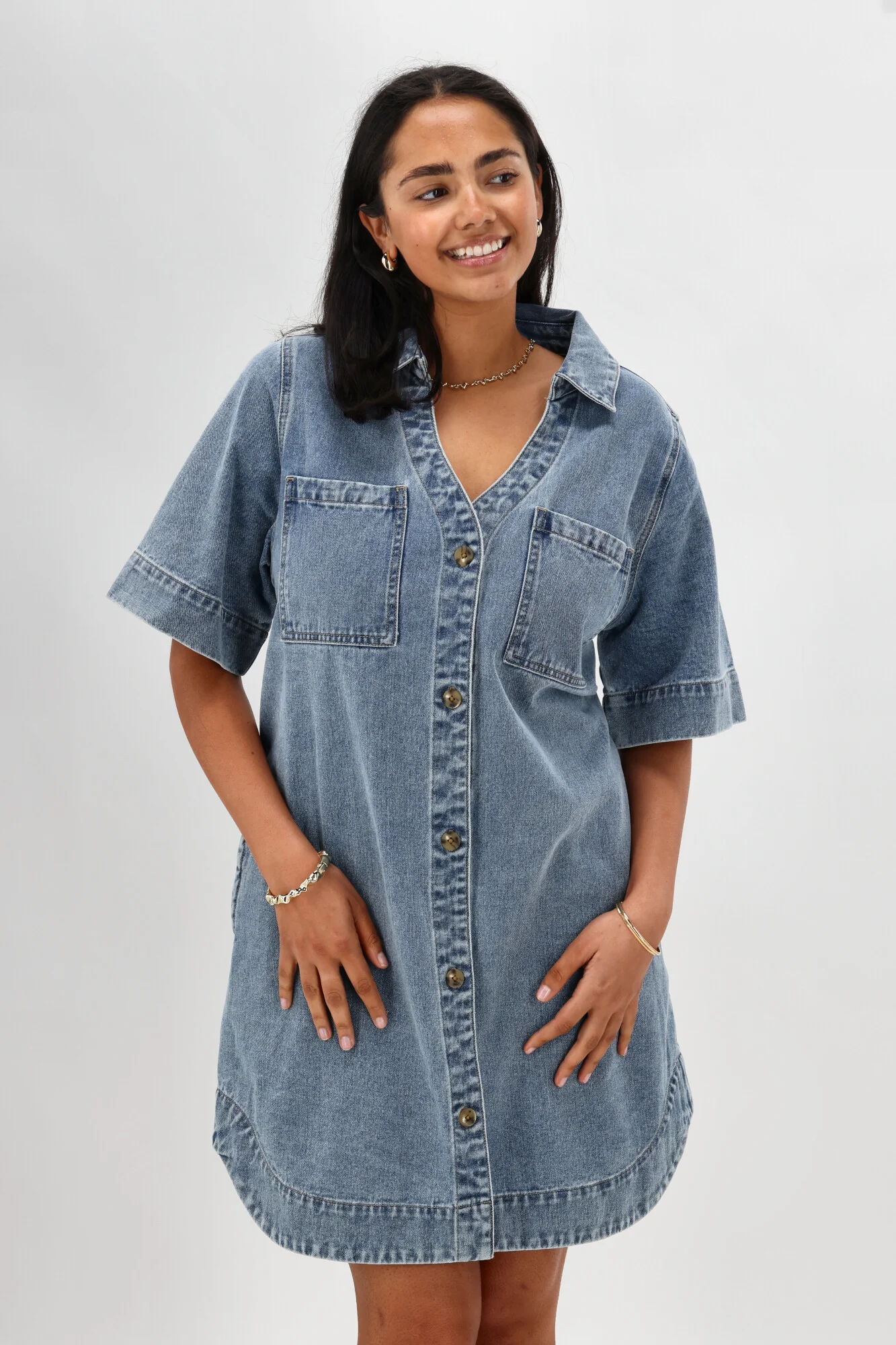 Shine On Label Cherish Denim Boxy Dress Washed Blue - Image 5