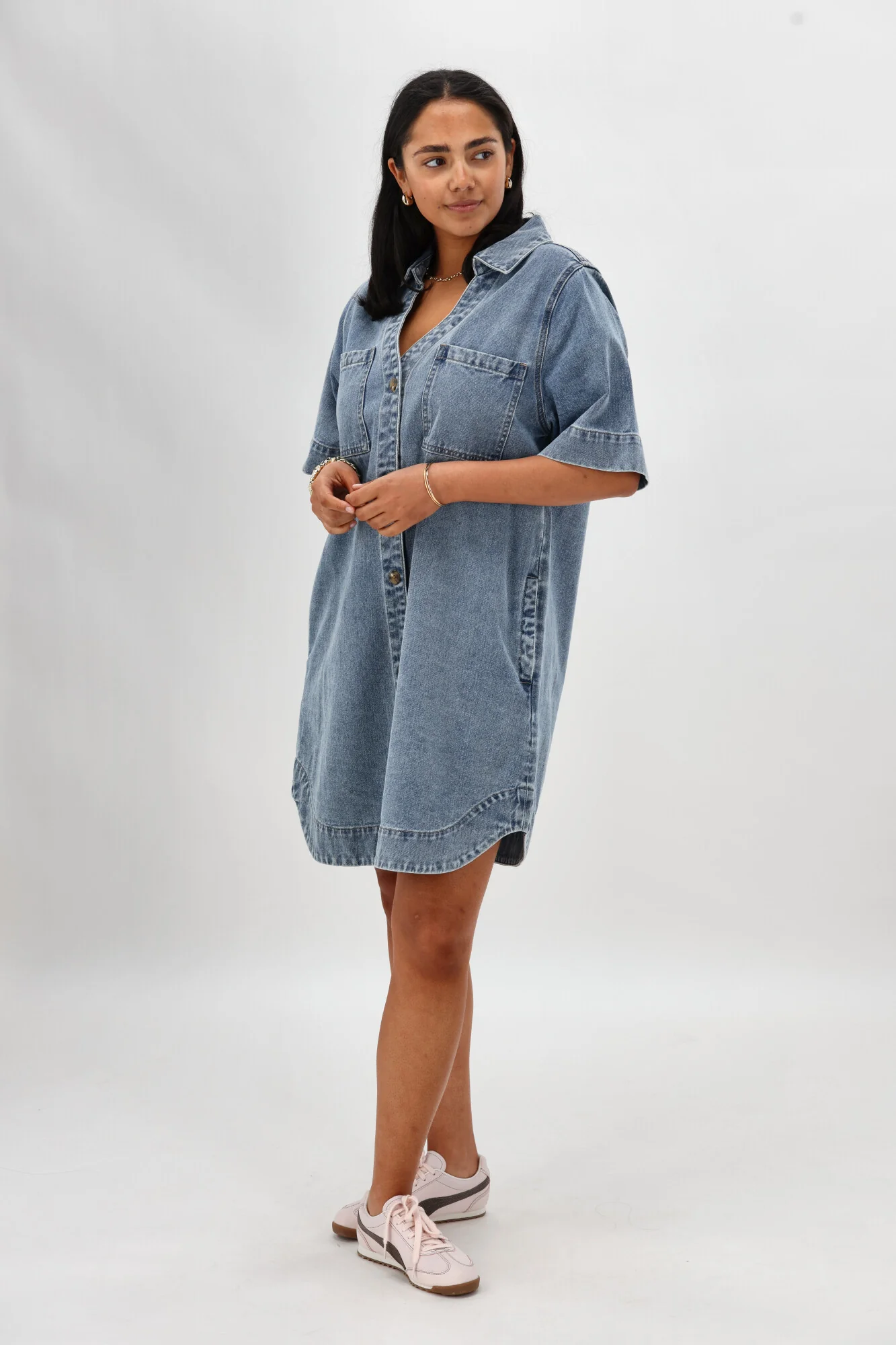 Shine On Label Cherish Denim Boxy Dress Washed Blue - Image 6
