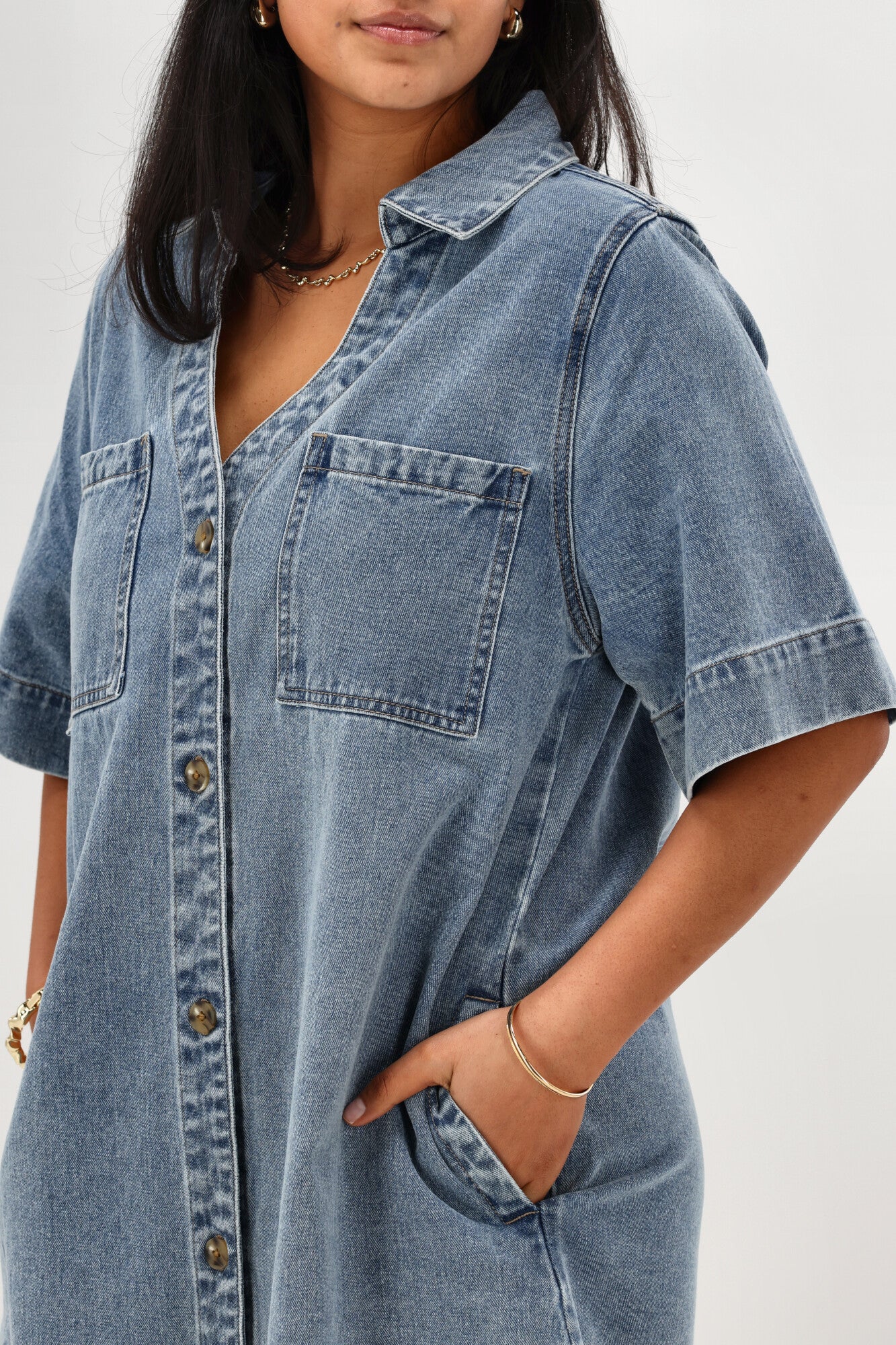 Shine On Label Cherish Denim Boxy Dress Washed Blue - Image 7