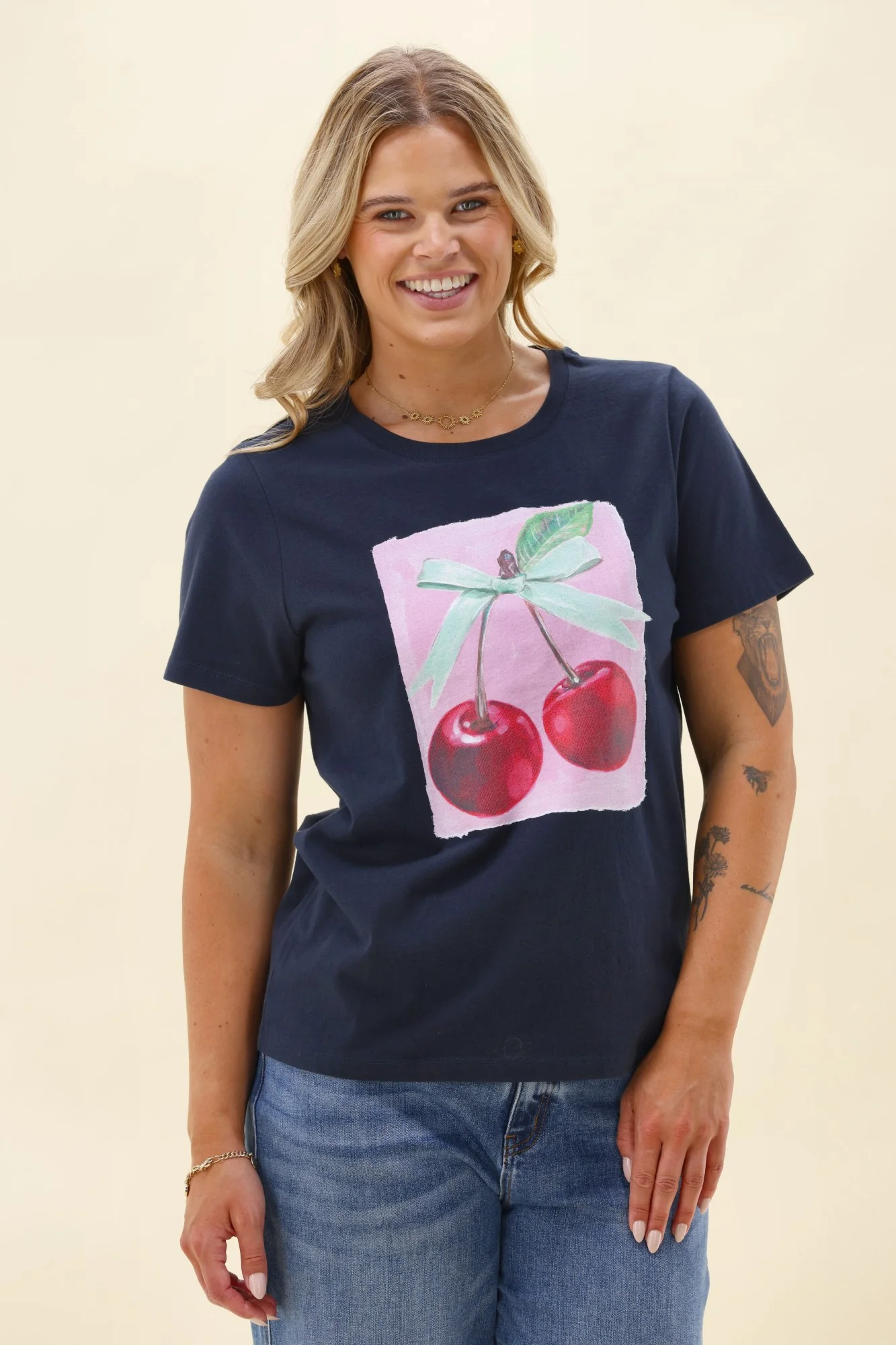 Shine On Label Cherry Print Tee Midnight - Image 2