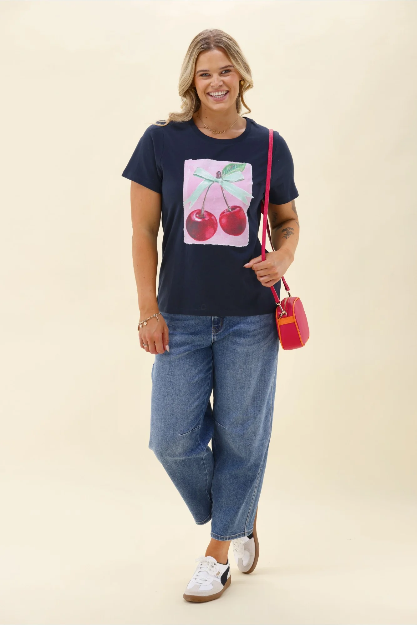 Shine On Label Cherry Print Tee Midnight - Image 5