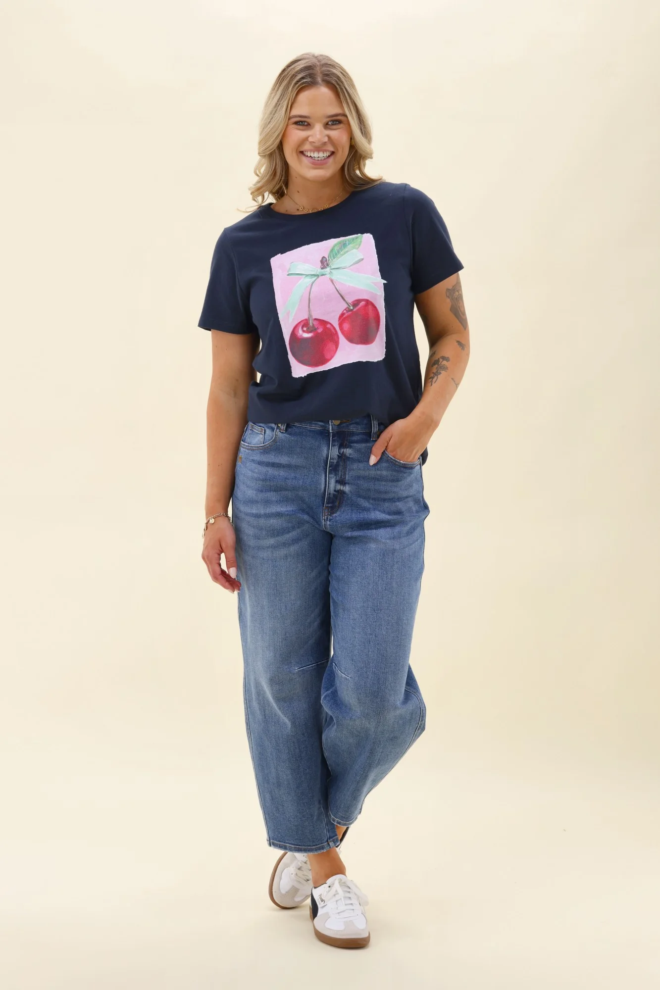 Shine On Label Cherry Print Tee Midnight - Image 6