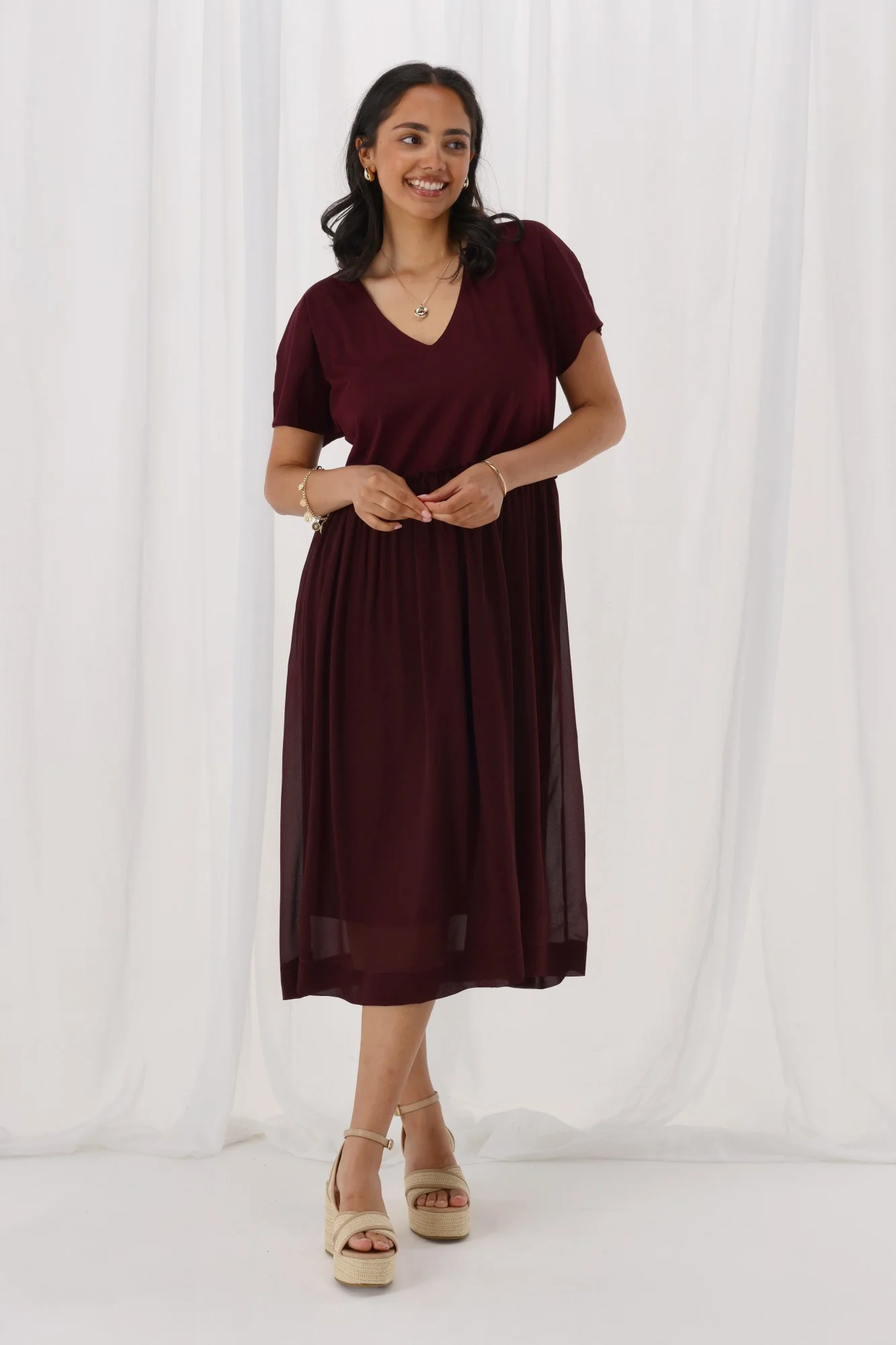 Shine On Label Cisco Empire Line Dress Claret