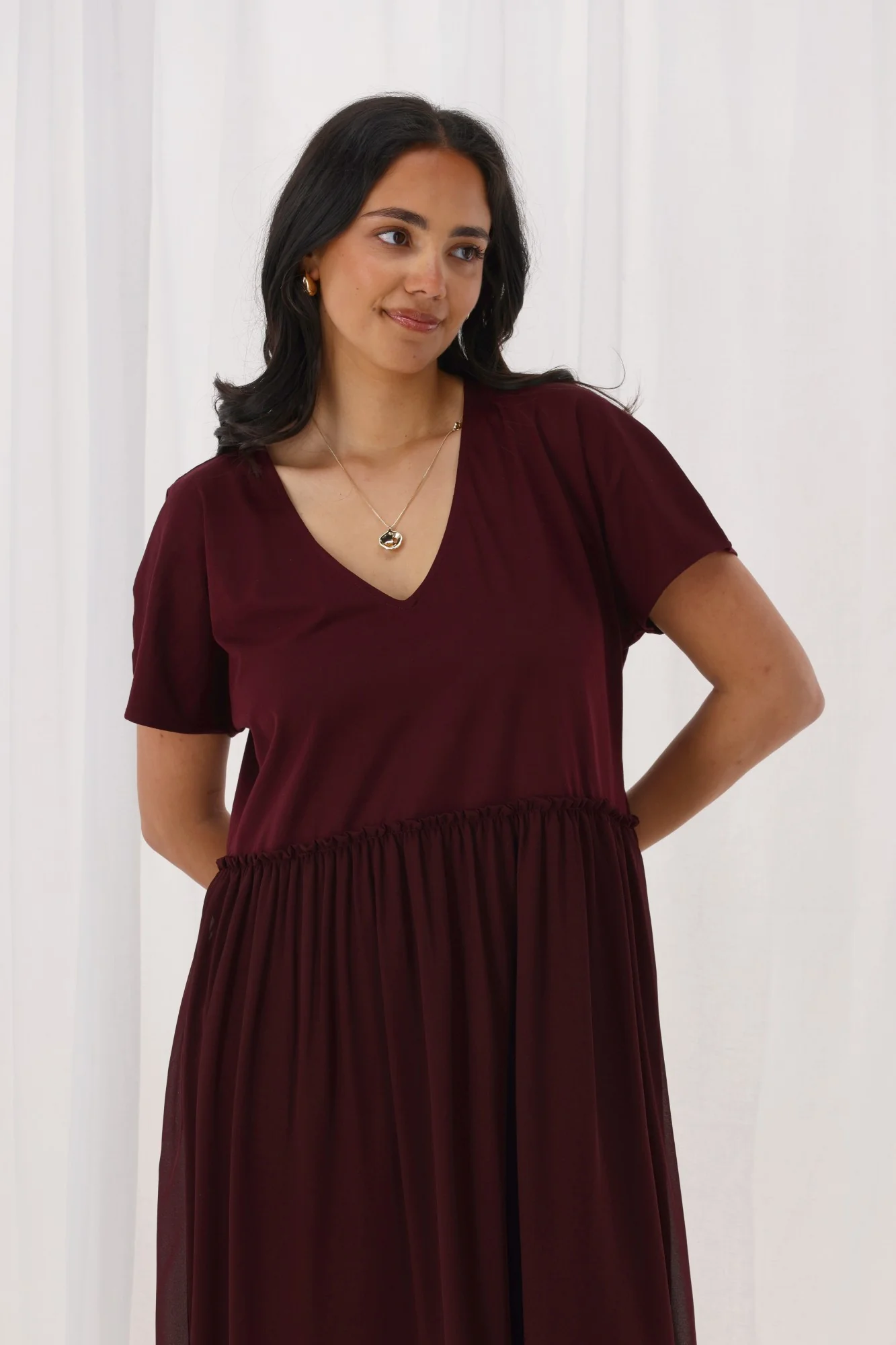 Shine On Label Cisco Empire Line Dress Claret - Image 2