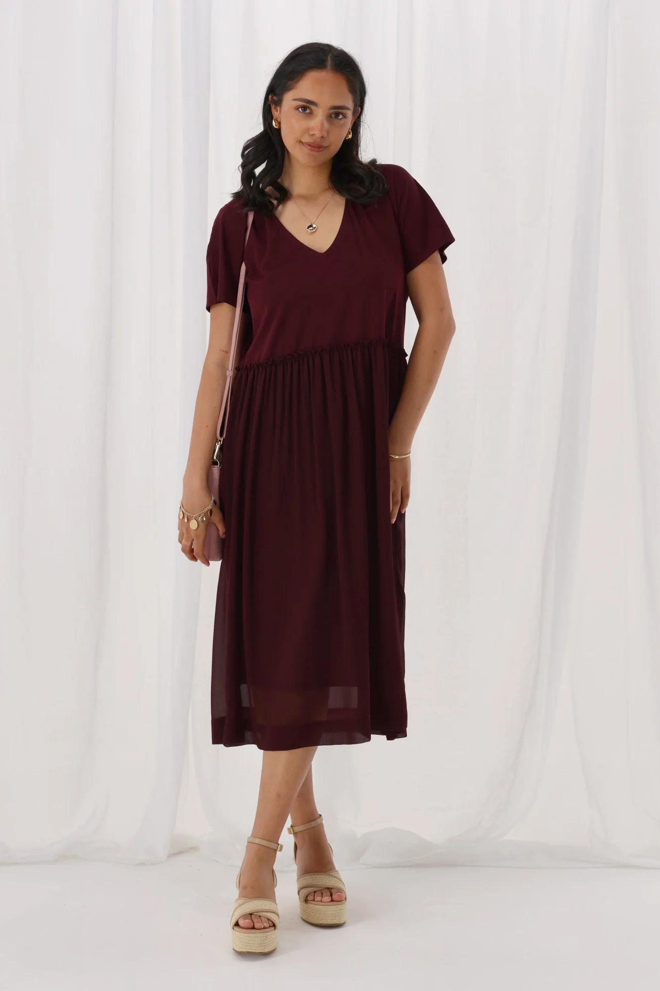 Shine On Label Cisco Empire Line Dress Claret - Image 3