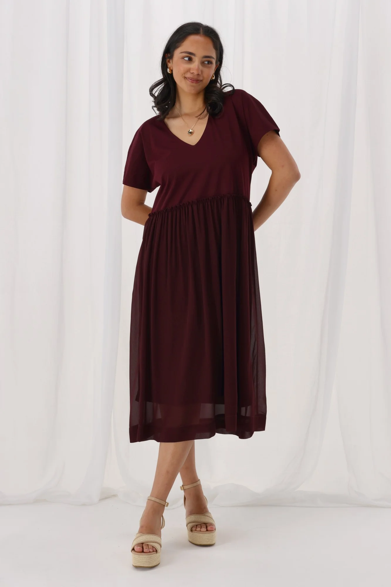 Shine On Label Cisco Empire Line Dress Claret - Image 4
