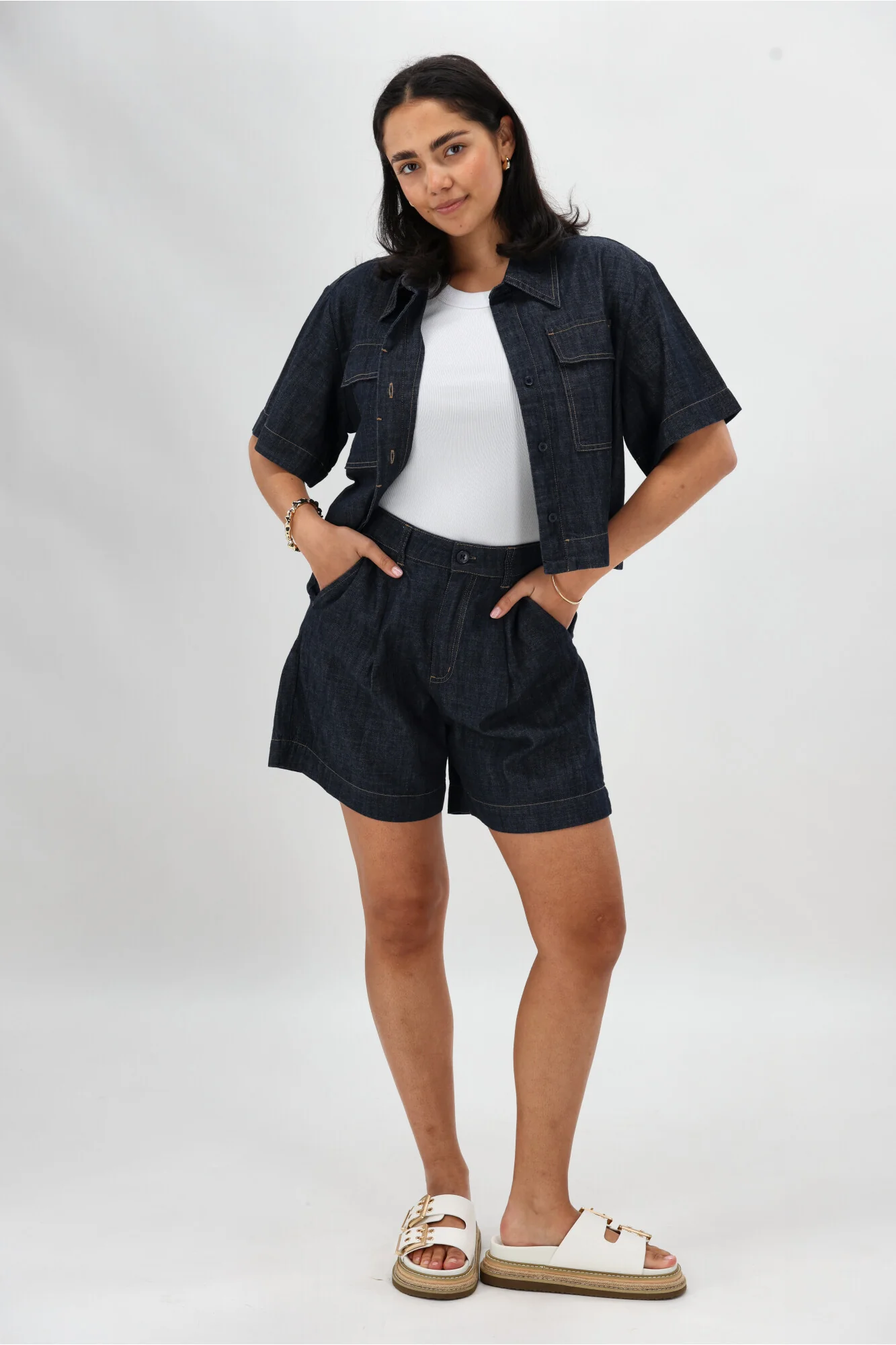 Shine On Label Cole Rinse Wash Resort Short Dark Indigo - Image 2