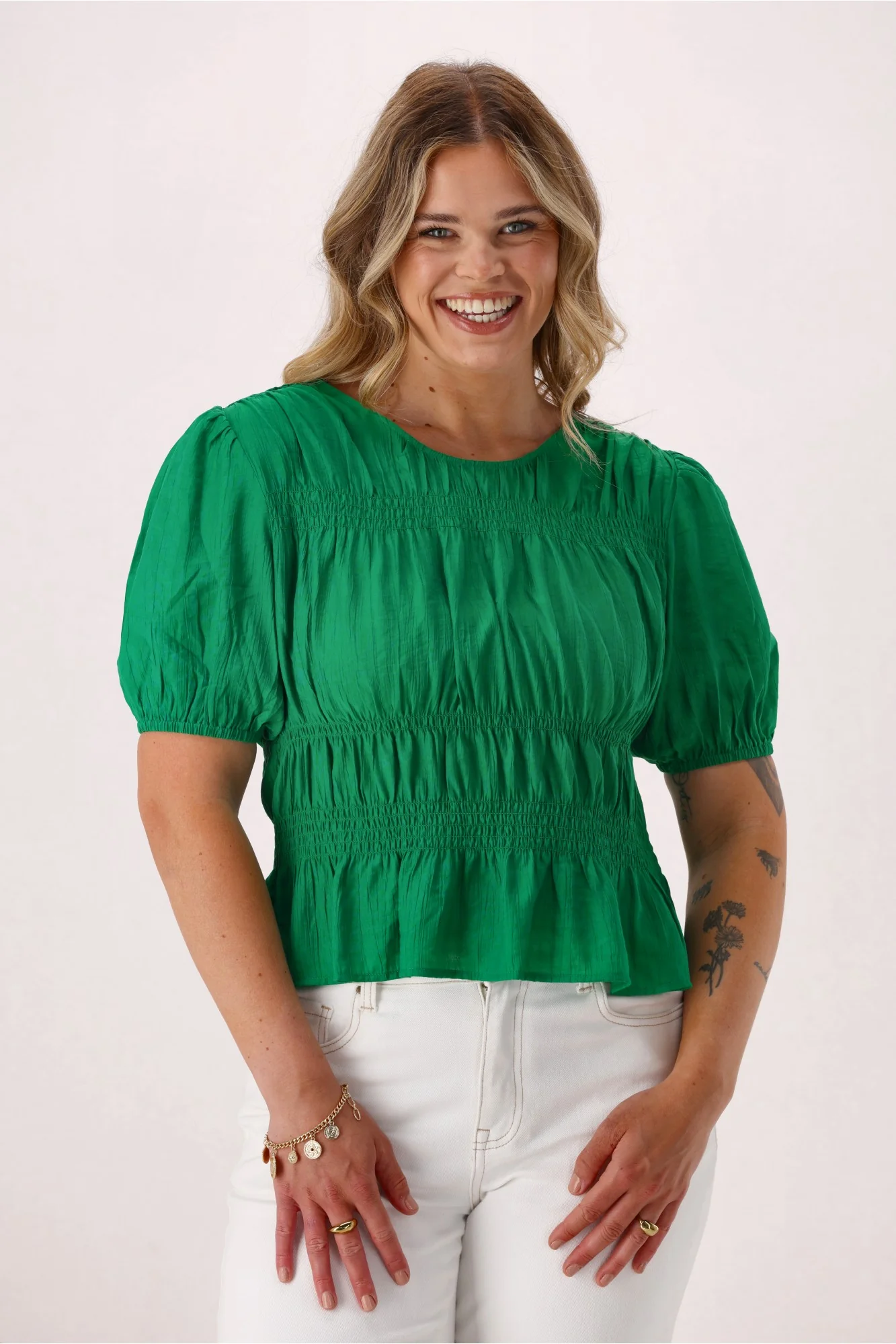 Shine On Label Connor Shirred Detail Top Green - Image 2