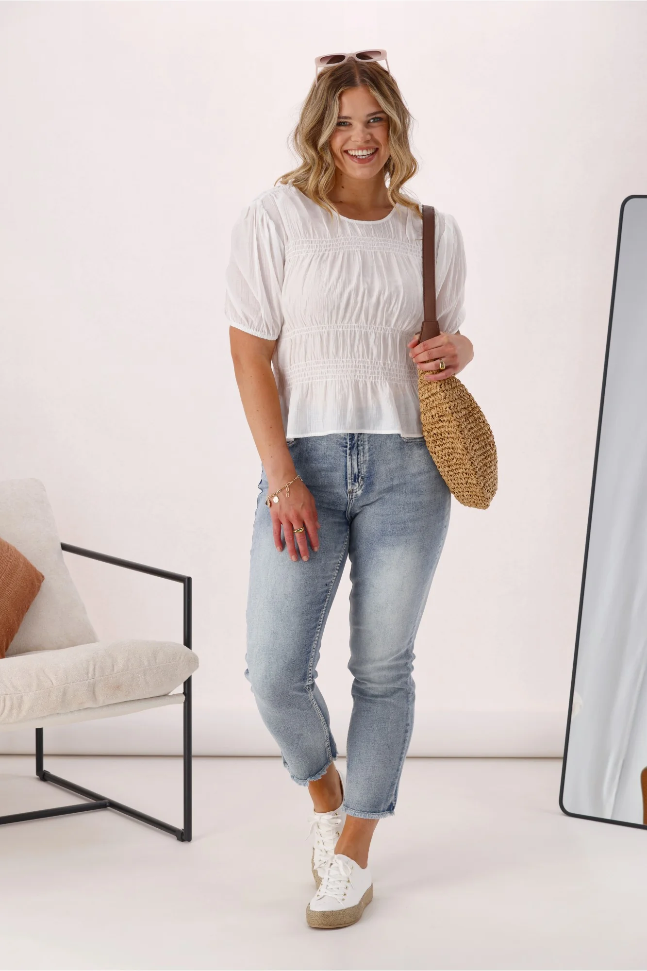 Shine On Label Connor Shirred Detail Top White