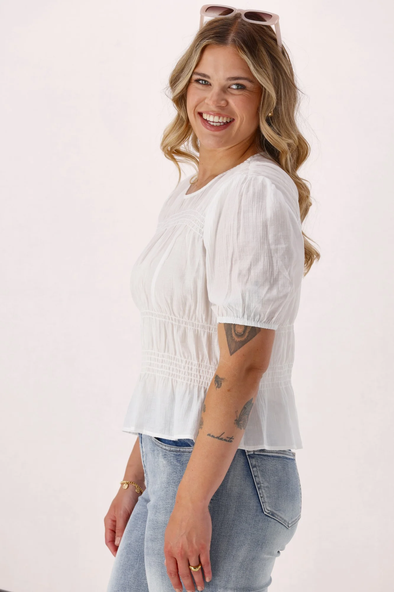 Shine On Label Connor Shirred Detail Top White - Image 4