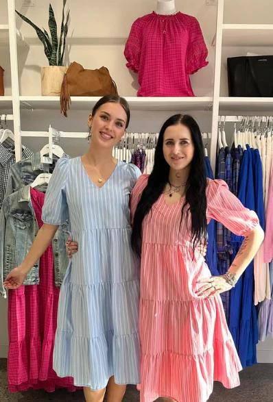 Shine On Label Dahlia Tiered Midi Dress Blue Stripe - Image 3