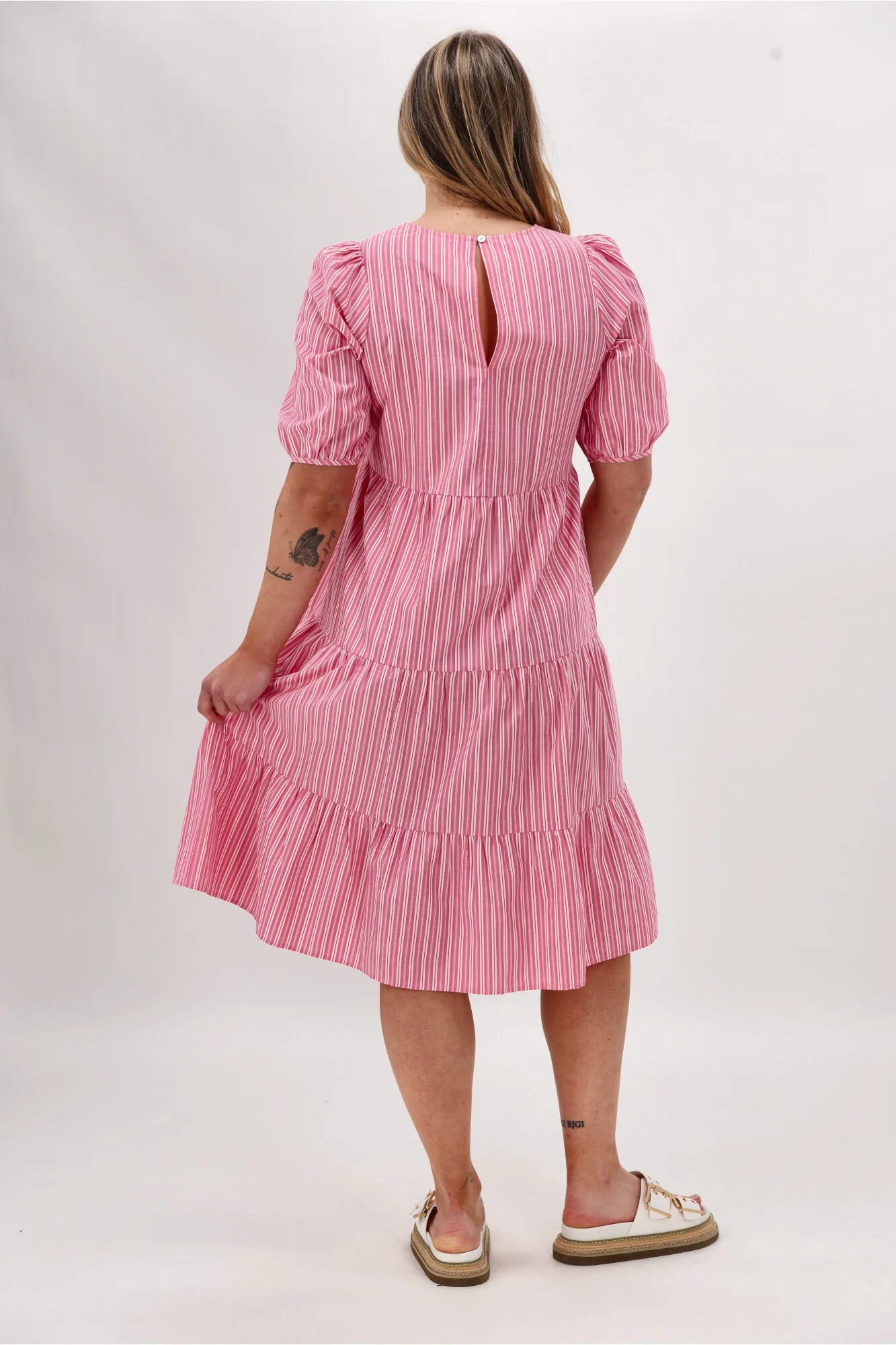 Shine On Label Dahlia Tiered Midi Dress Pink Stripe - Image 13