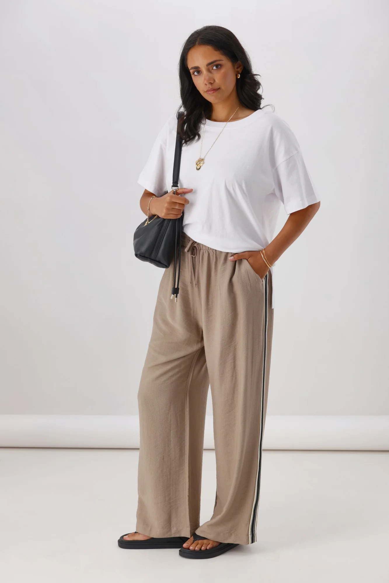 Shine On Label Dario Side Stripe Wide Leg Pants Latte - Image 3