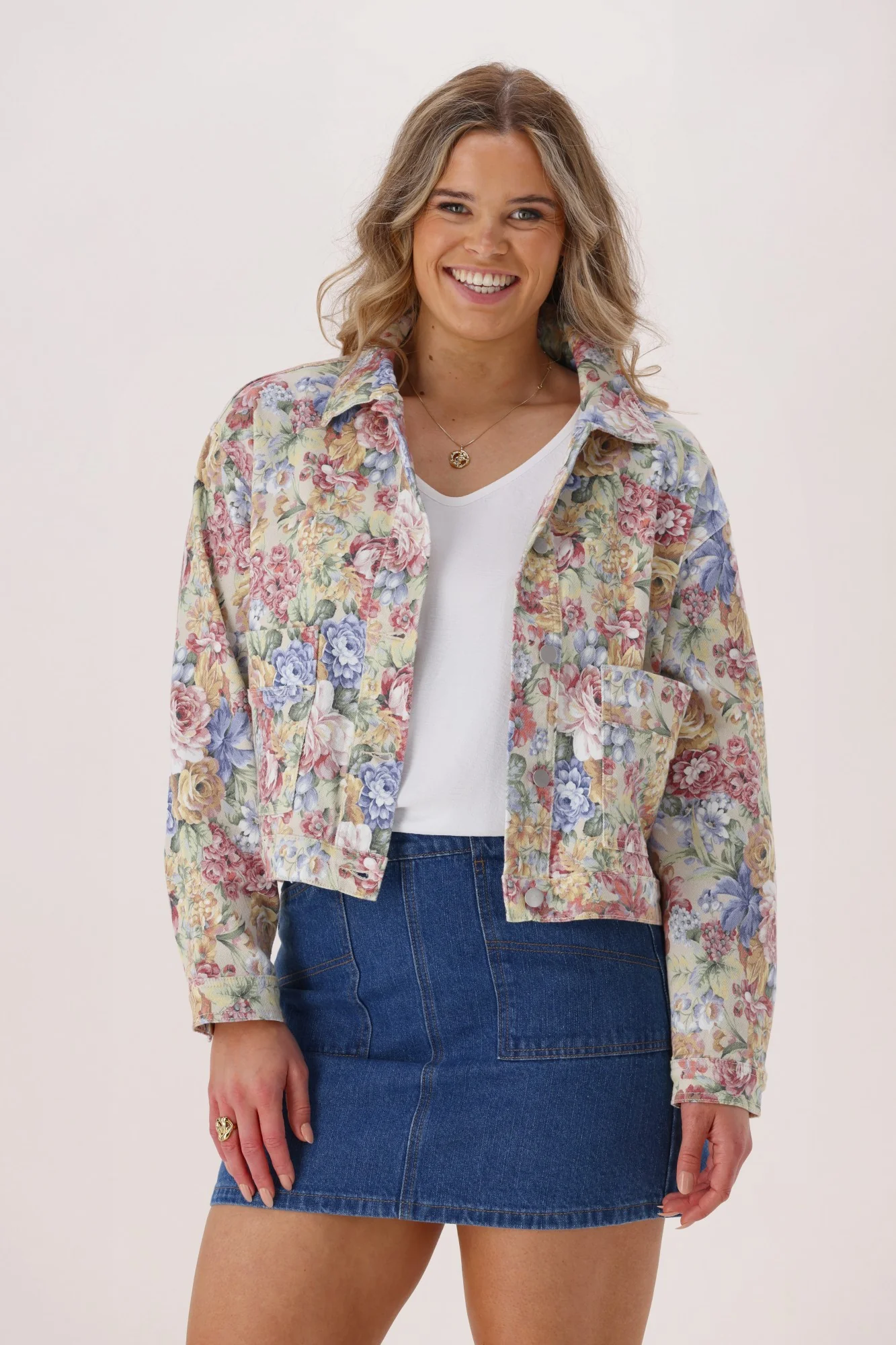 Shine On Label Dolly Jacket Floral Denim - Image 2