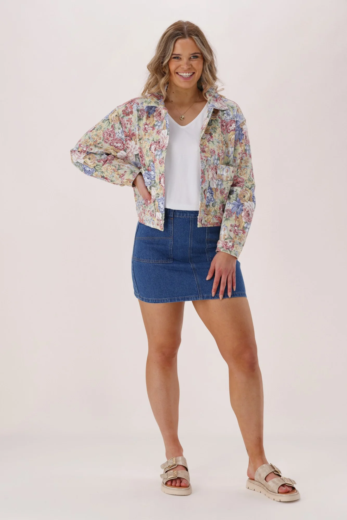 Shine On Label Dolly Jacket Floral Denim - Image 6