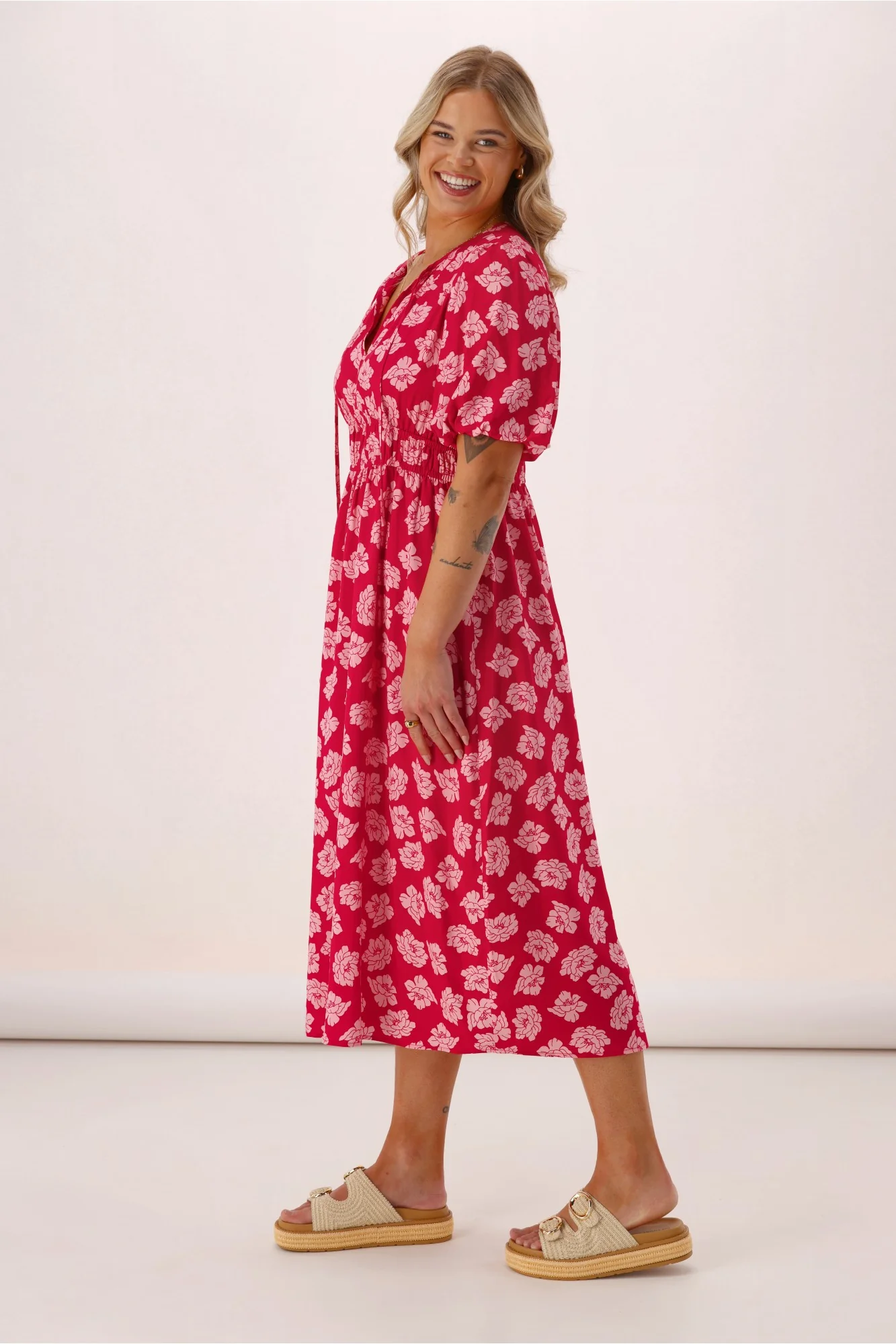 Shine On Label Echo Portofino V Neck Dress Berry Floral - Image 6