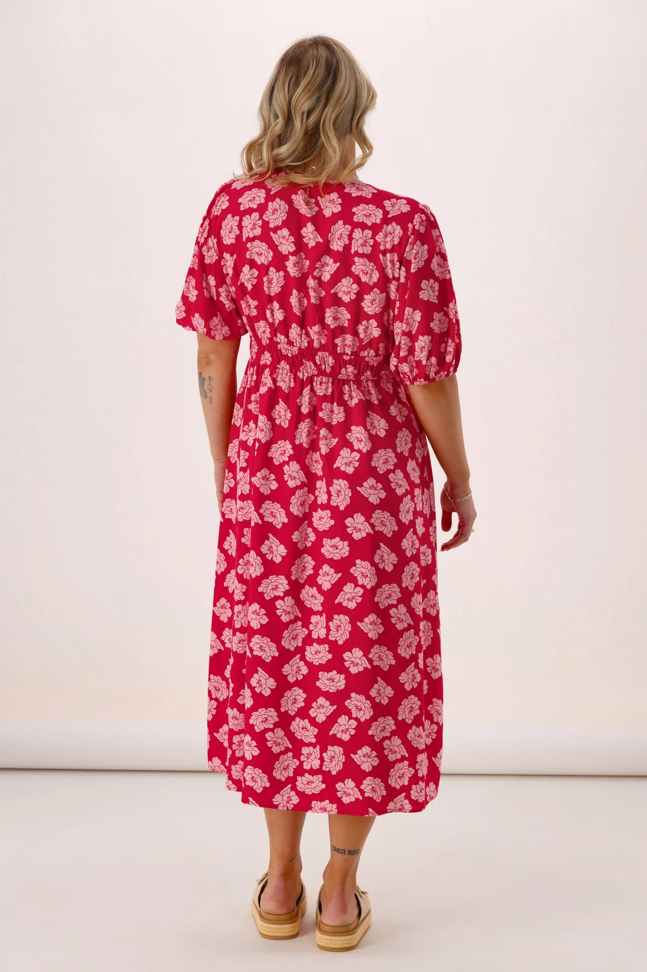 Shine On Label Echo Portofino V Neck Dress Berry Floral - Image 7