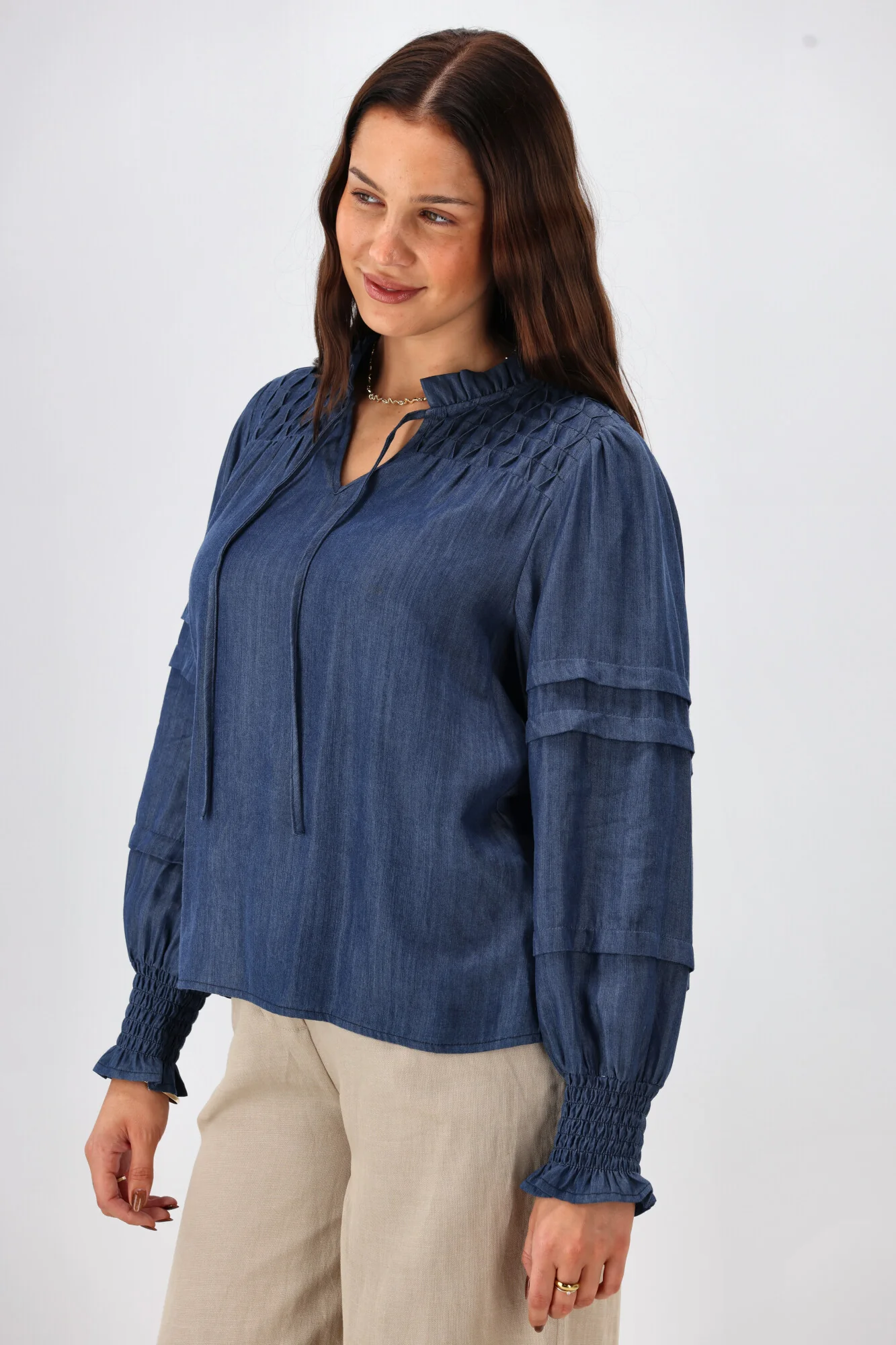Shine On Label Elaina Chambray Tie Detail Top Indigo - Image 2