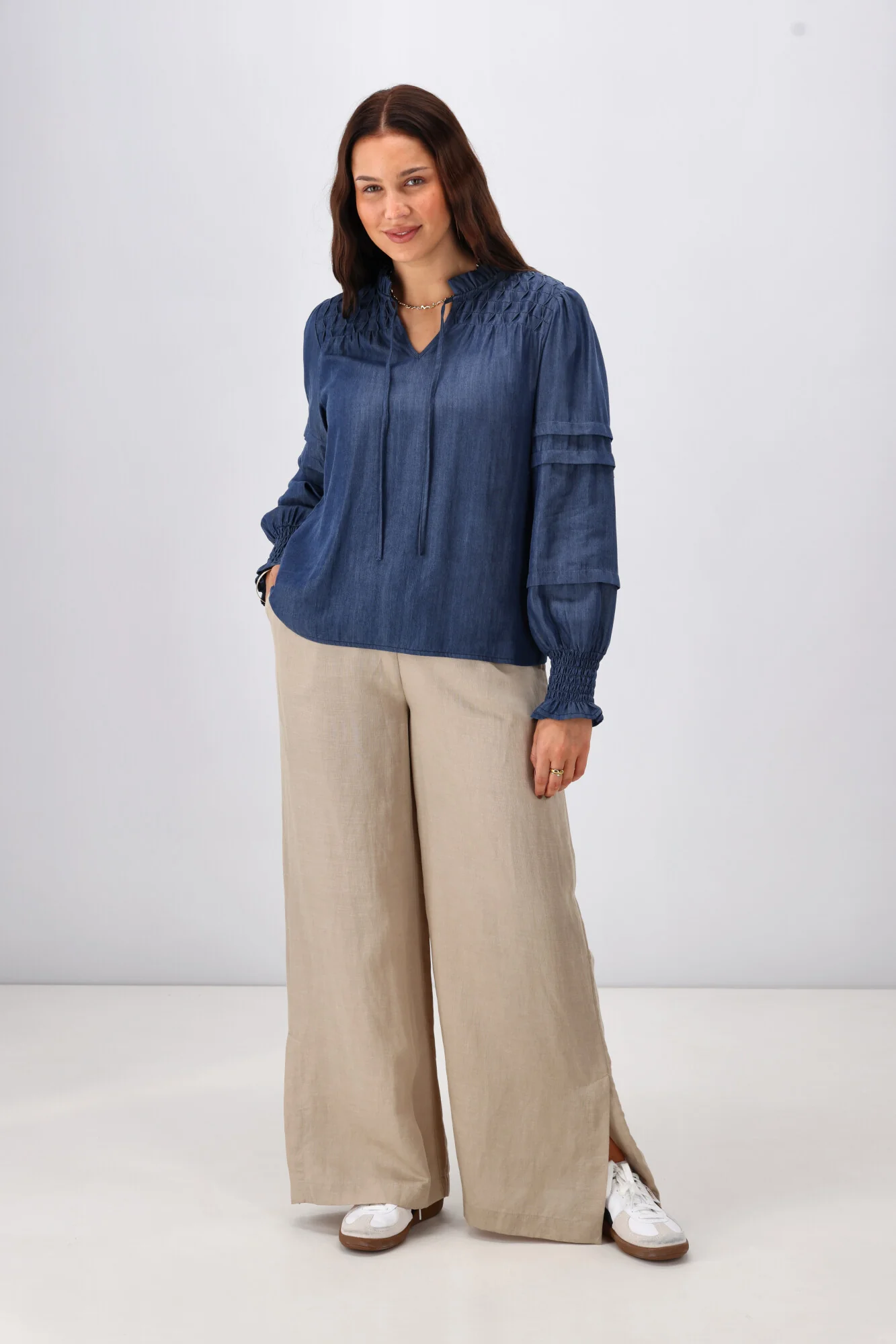 Shine On Label Elaina Chambray Tie Detail Top Indigo - Image 3