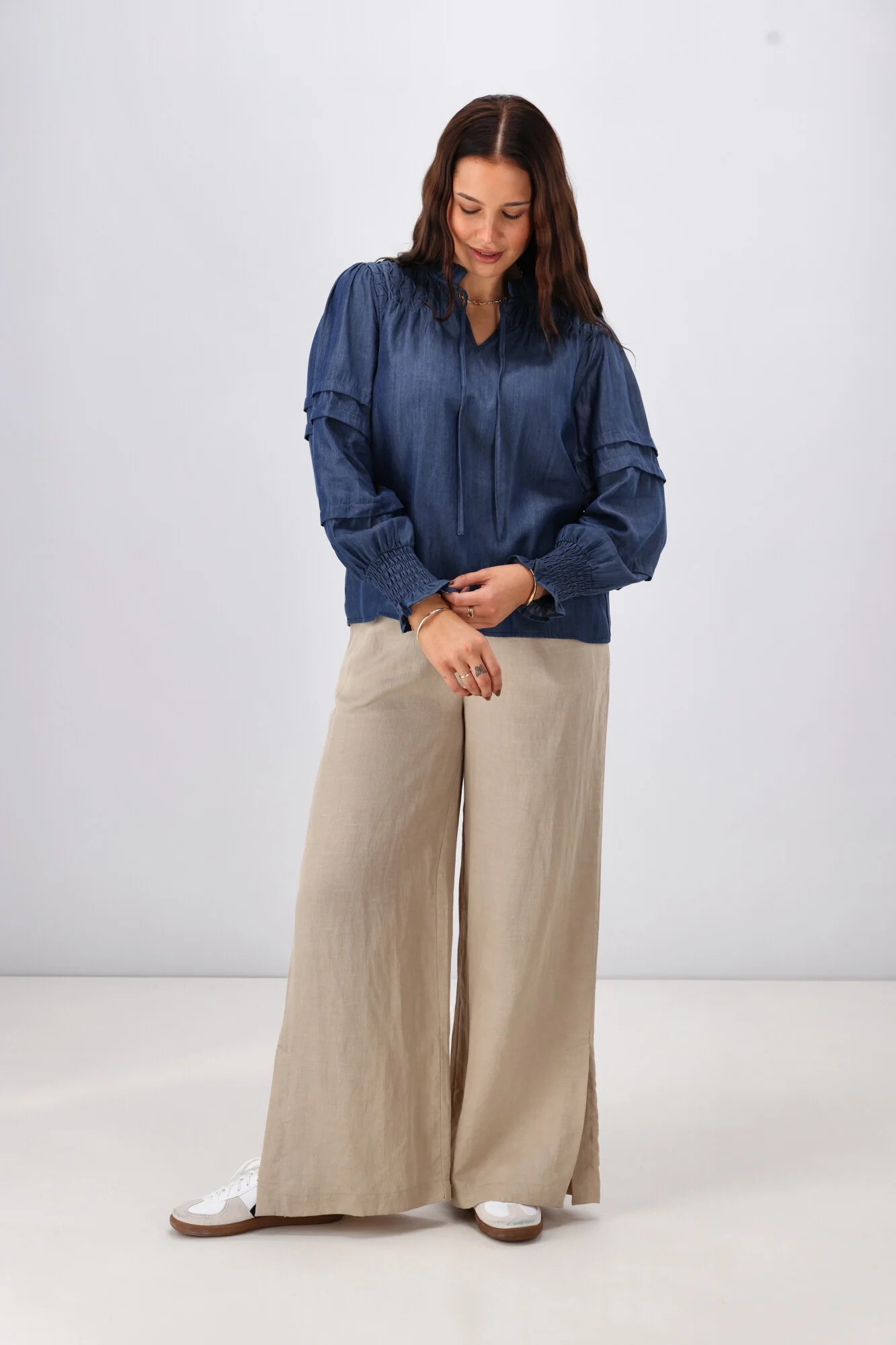Shine On Label Elaina Chambray Tie Detail Top Indigo - Image 4