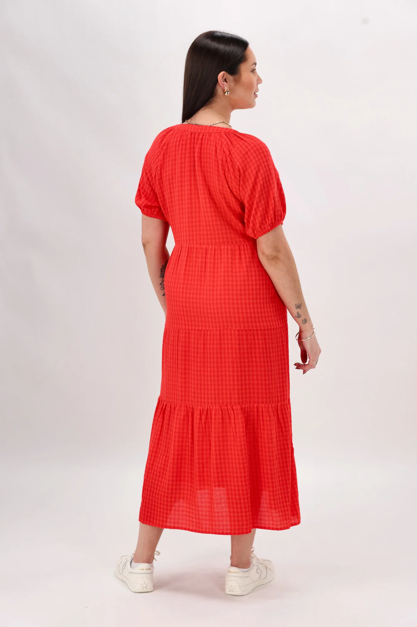 Shine On Label Erika Self Check Tier Dress Coral - Image 6