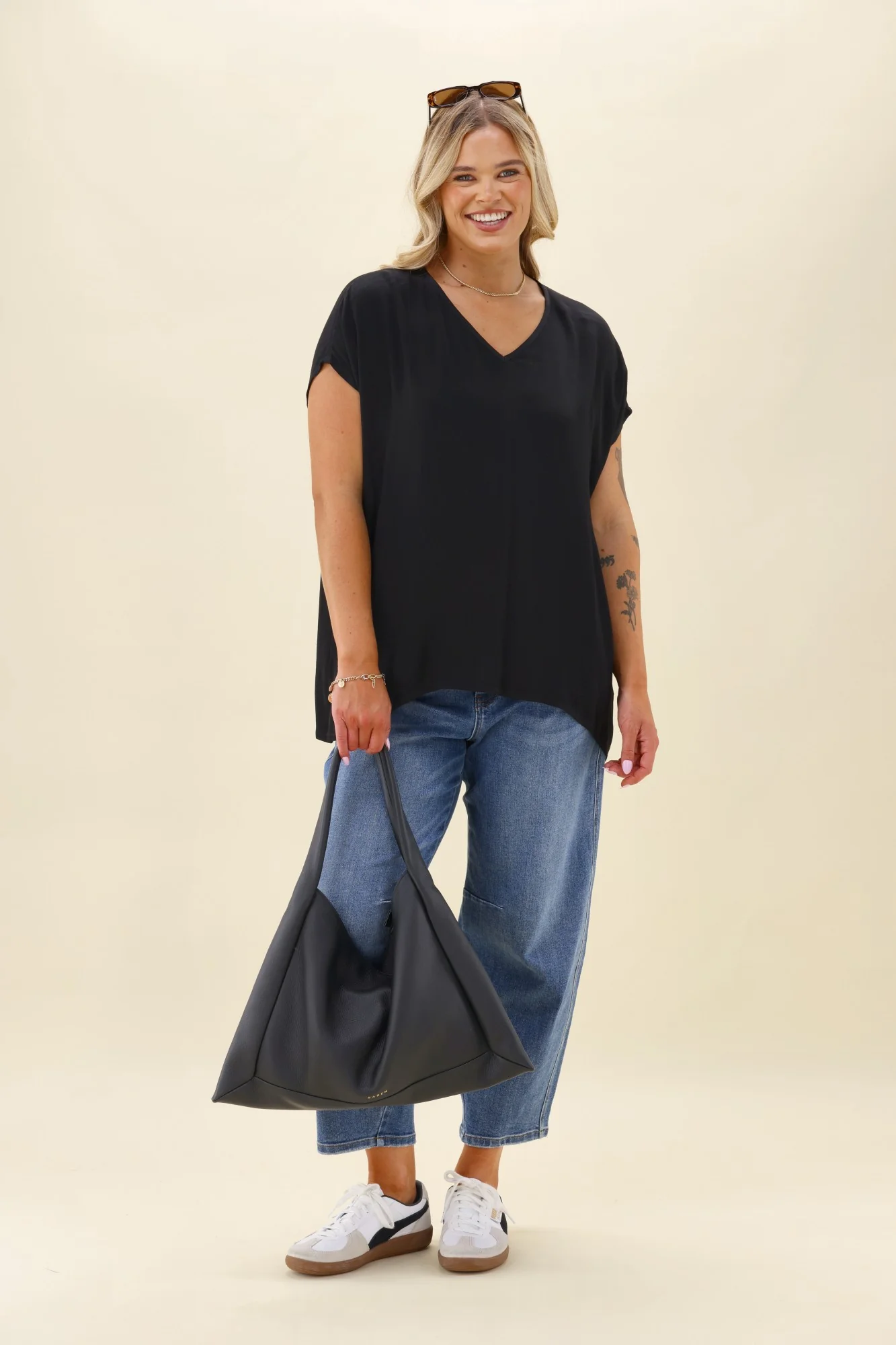 Shine On Label Summer Essential Drape V Neck Top Black - Image 3