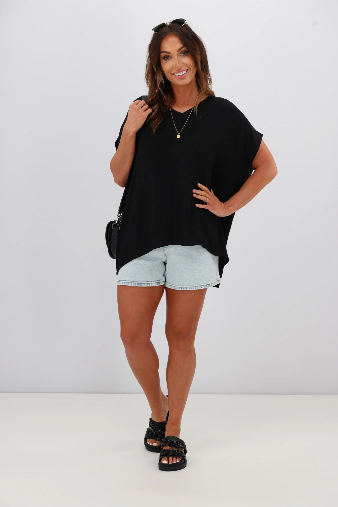 Shine On Label Summer Essential Drape V Neck Top Black - Image 4