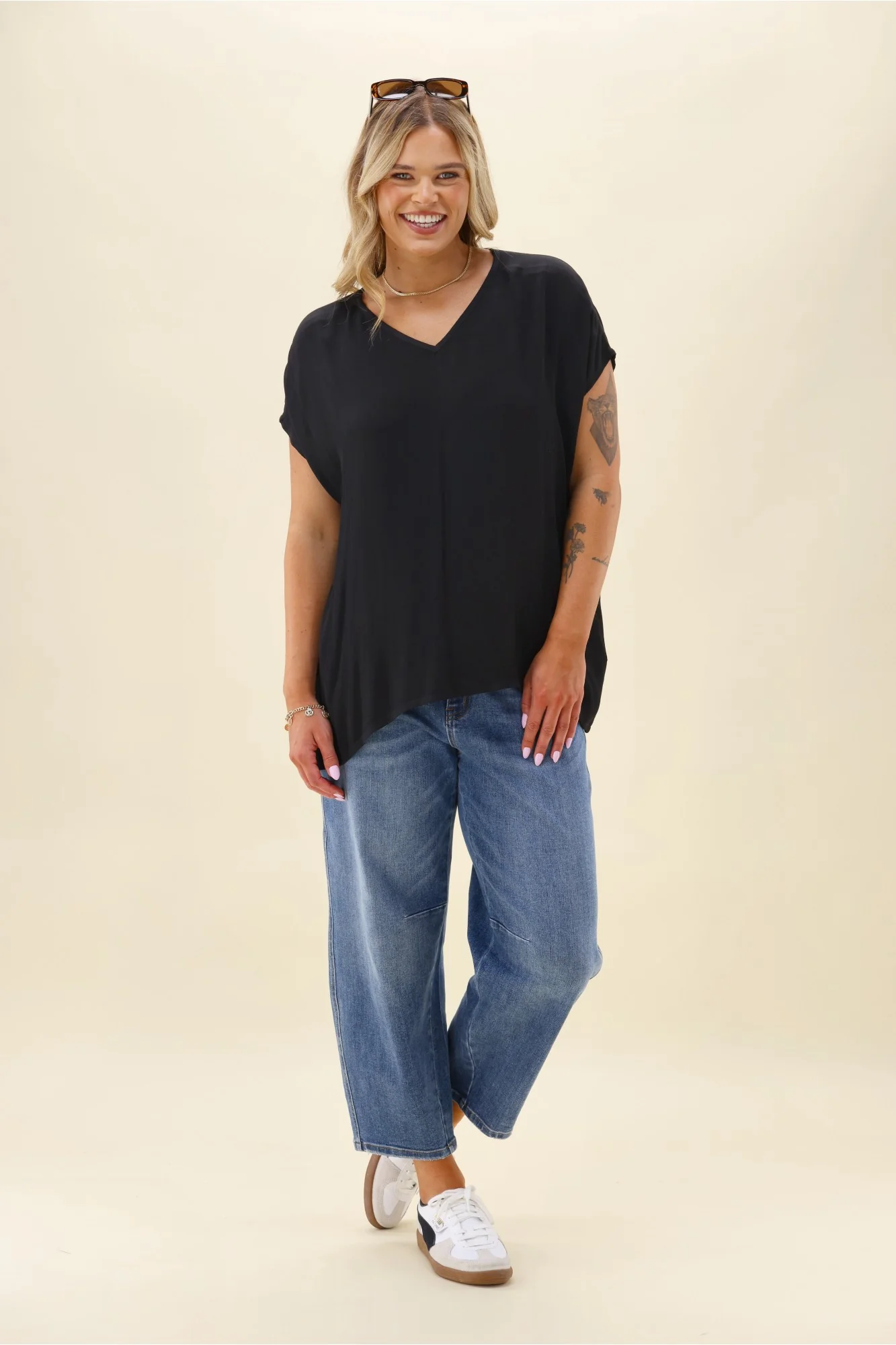 Shine On Label Summer Essential Drape V Neck Top Black - Image 5