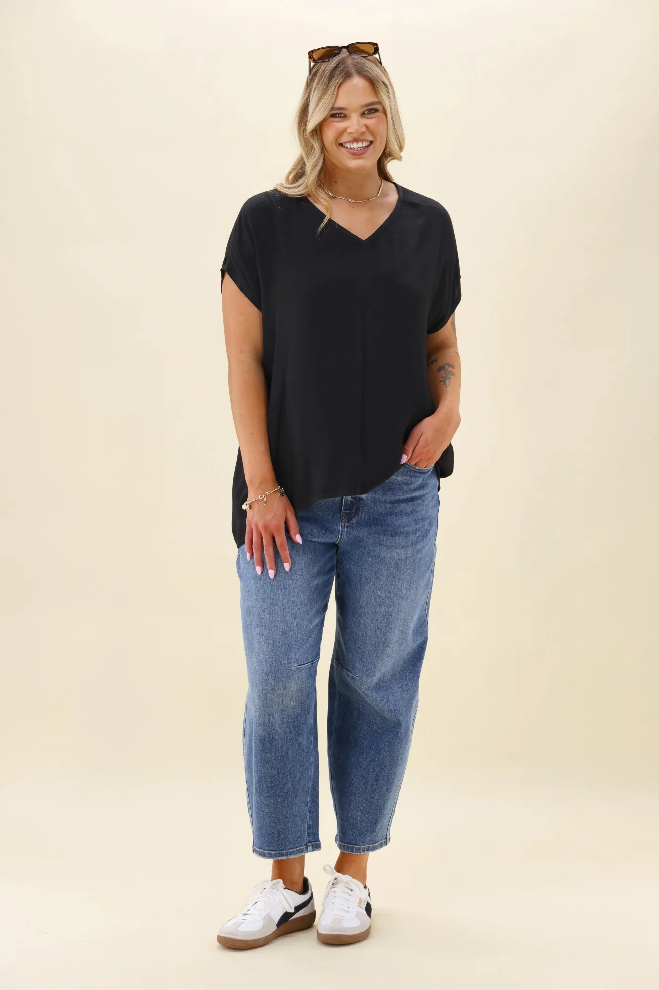 Shine On Label Summer Essential Drape V Neck Top Black - Image 6