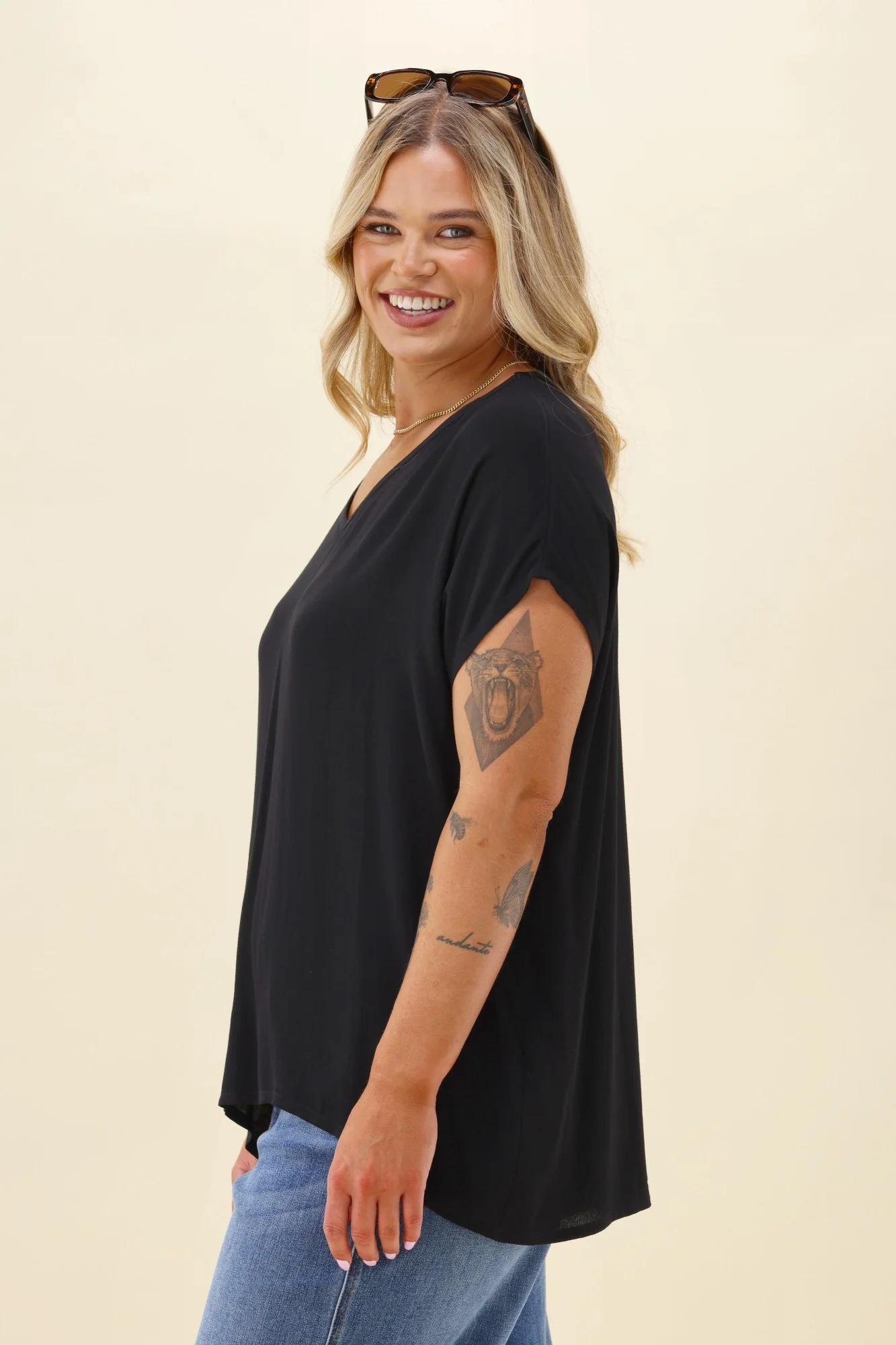 Shine On Label Summer Essential Drape V Neck Top Black - Image 7