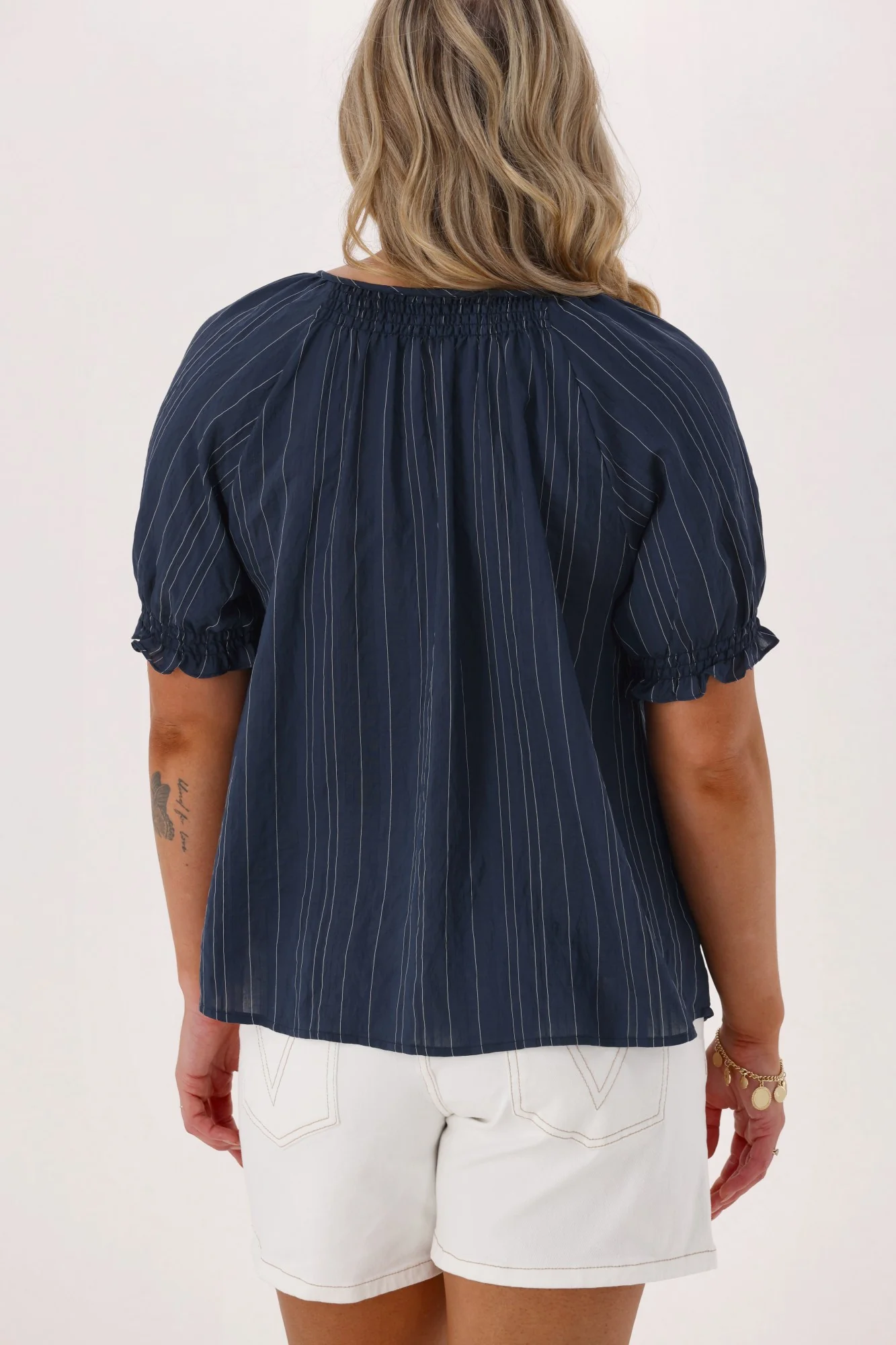 Shine On Label Eve Striped Puff Sleeve Blouse Blue - Image 7