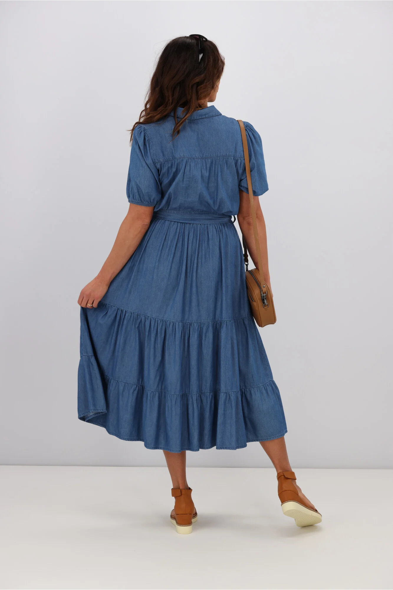 Shine On Label Evette Chambray Tiered Dress Blue - Image 6