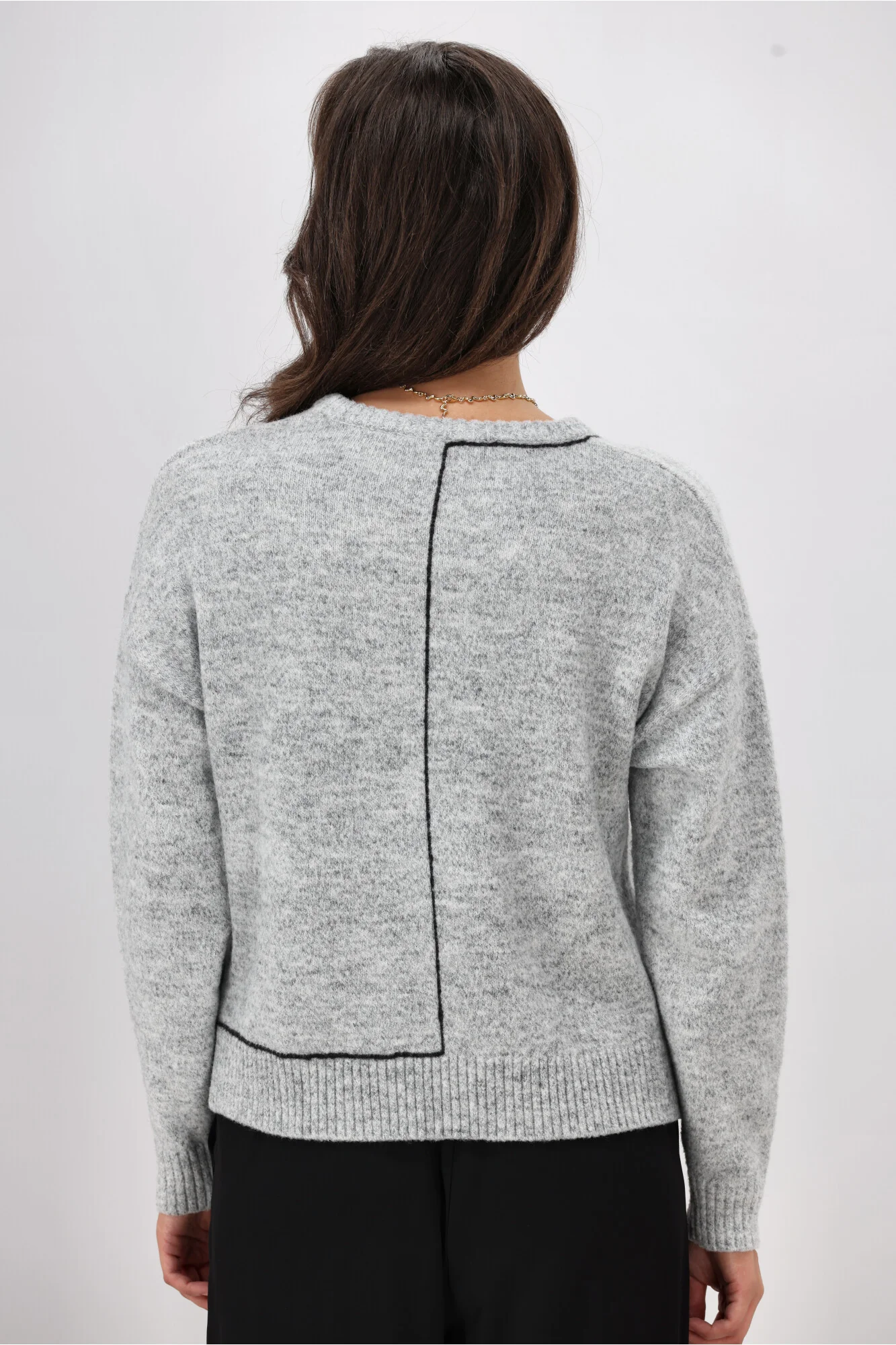 Shine On Label Excel Crew with Contrast Chain Link Detail Jumper Grey with Black - Image 8