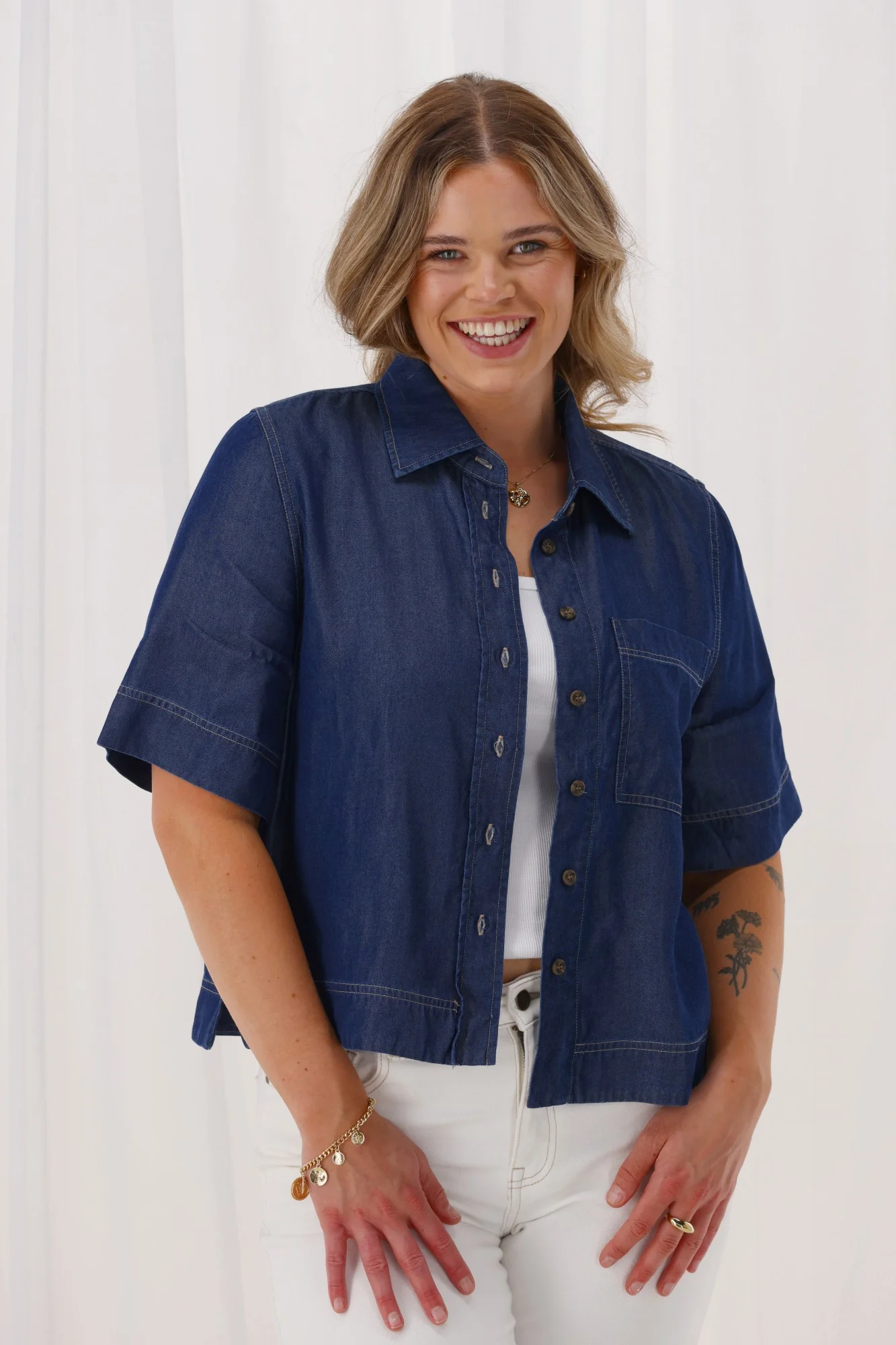 Shine On Label Finch Lyocell Shirt Indigo - Image 4