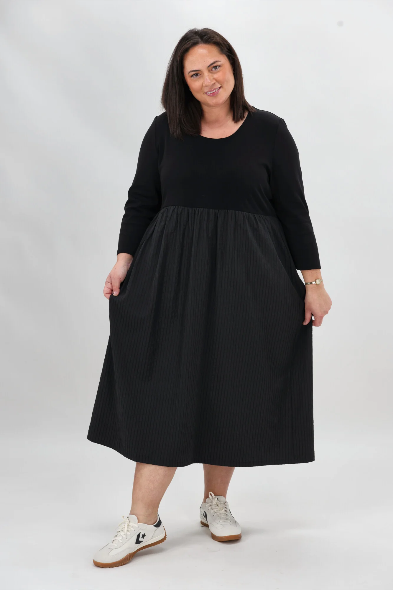 Shine On Label Gabe Self Stripe Skirt Dress Black - Image 2