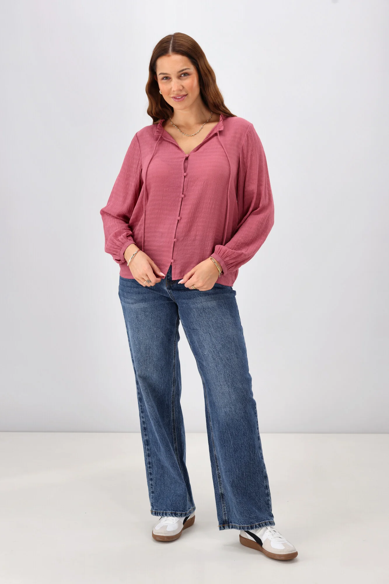Shine On Label Gio Button Front Print Top Fabric Pink - Image 3
