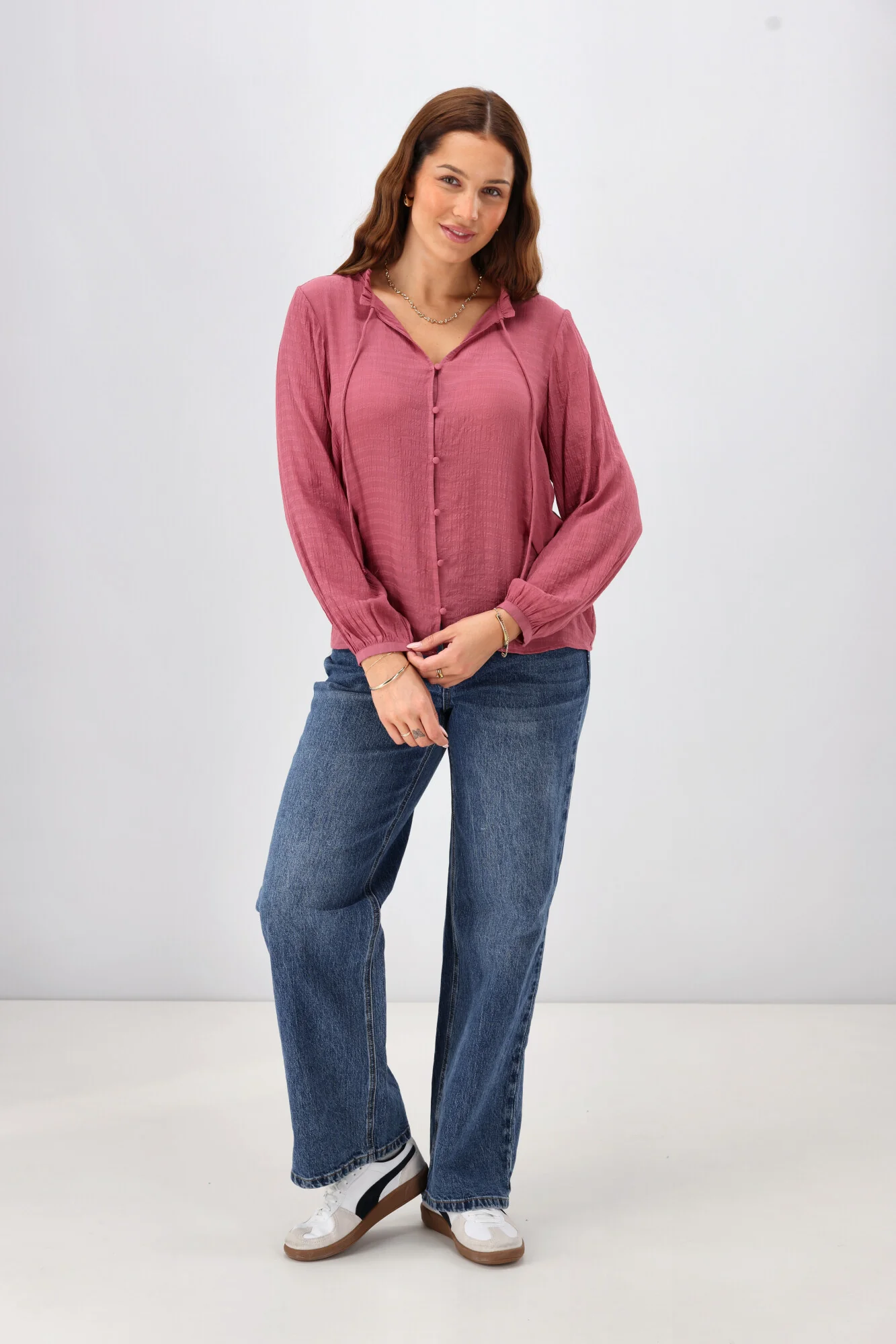 Shine On Label Gio Button Front Print Top Fabric Pink - Image 4