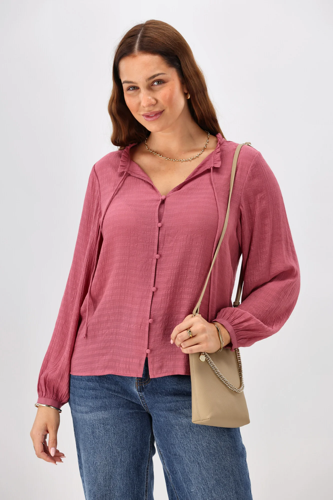 Shine On Label Gio Button Front Print Top Fabric Pink - Image 5