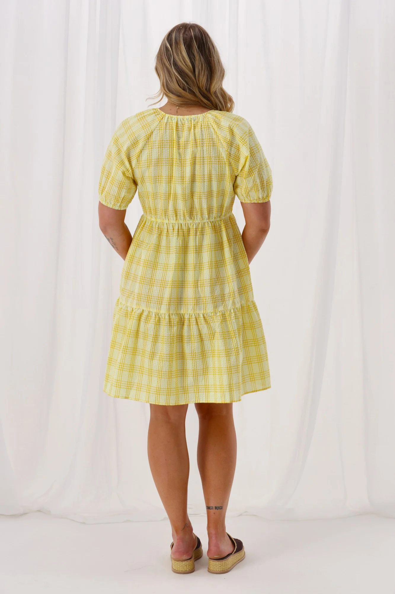 Shine On Label Hampshire Check Tier Dress Yellow - Image 6