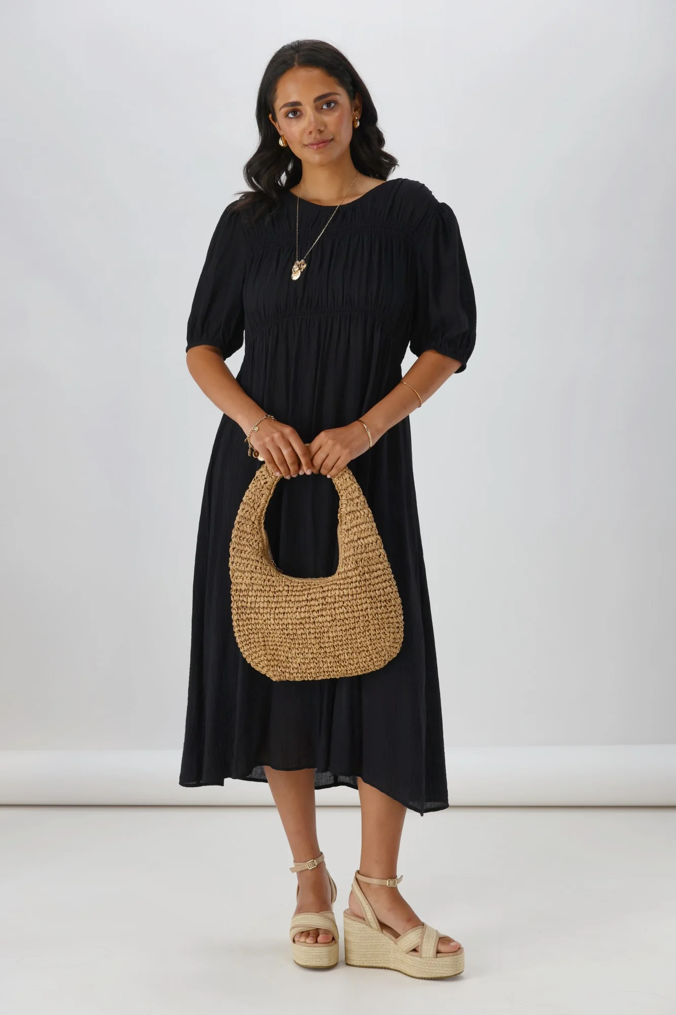 Shine On Label Harris Shirred Detail Dress Black