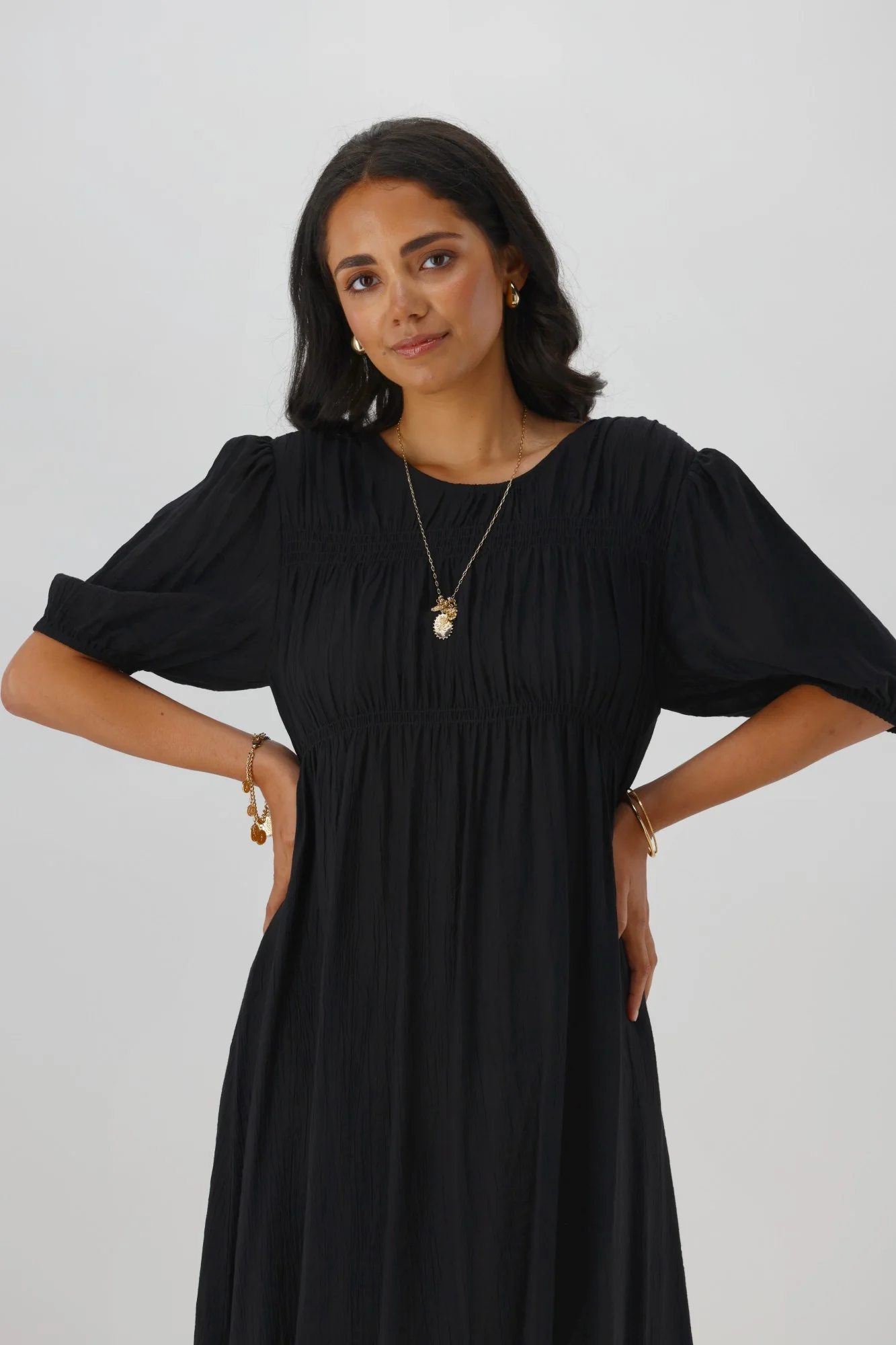 Shine On Label Harris Shirred Detail Dress Black - Image 3