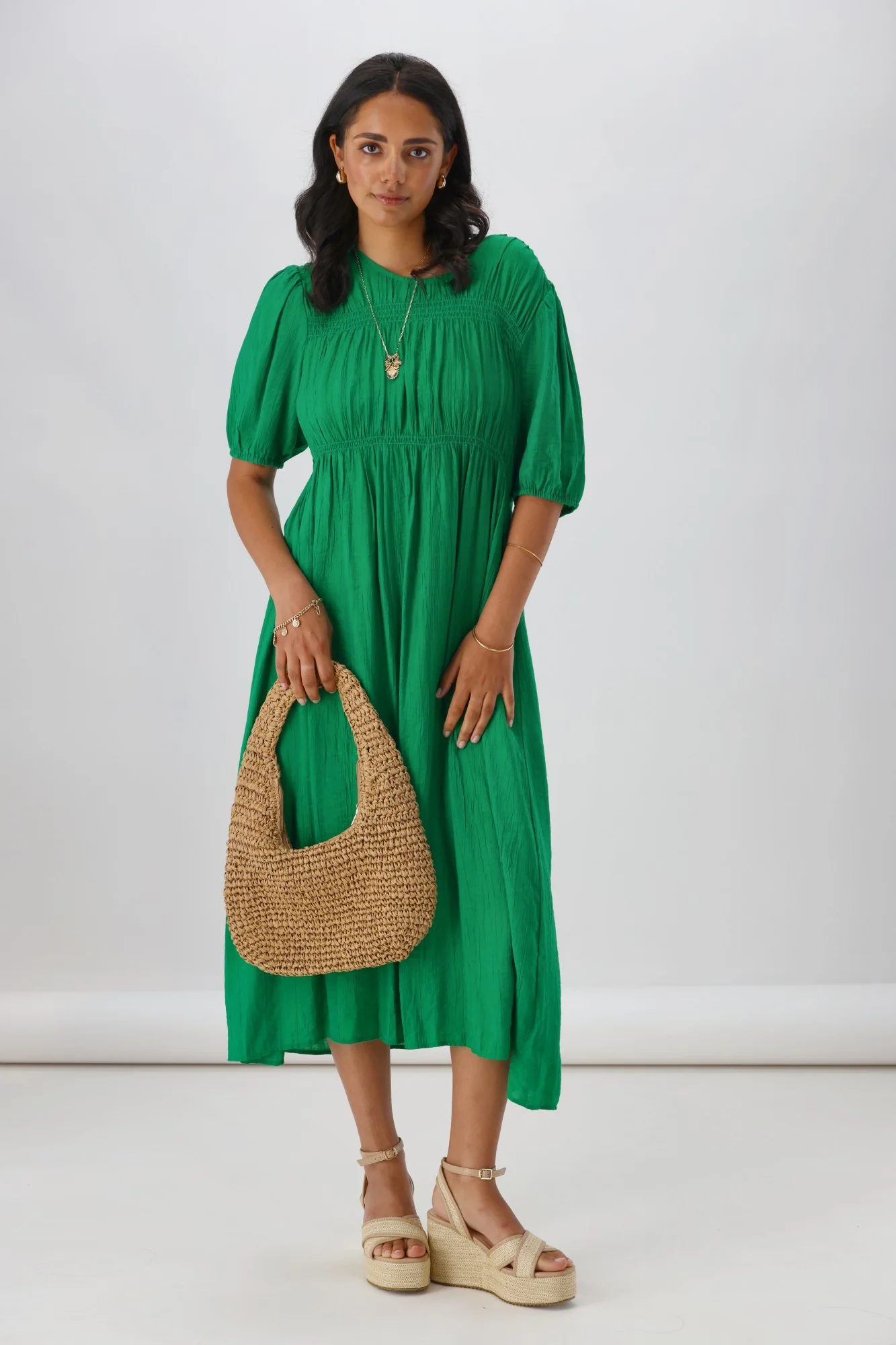 Shine On Label Harris Shirred Detail Dress Green