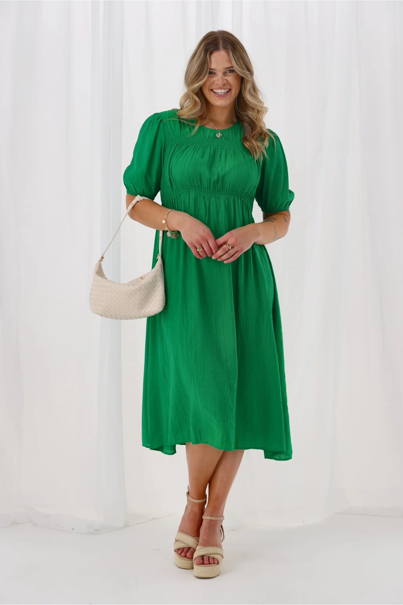Shine On Label Harris Shirred Detail Dress Green - Image 2