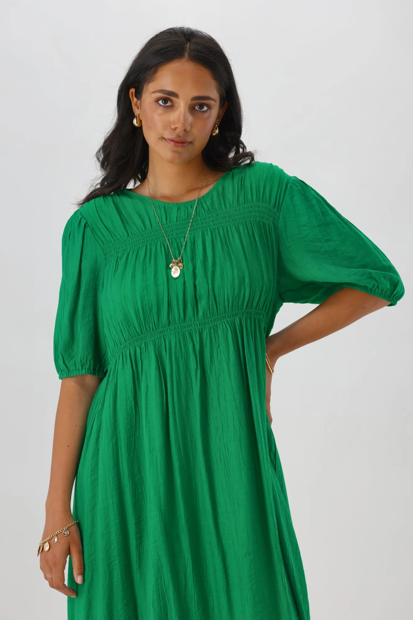 Shine On Label Harris Shirred Detail Dress Green - Image 3