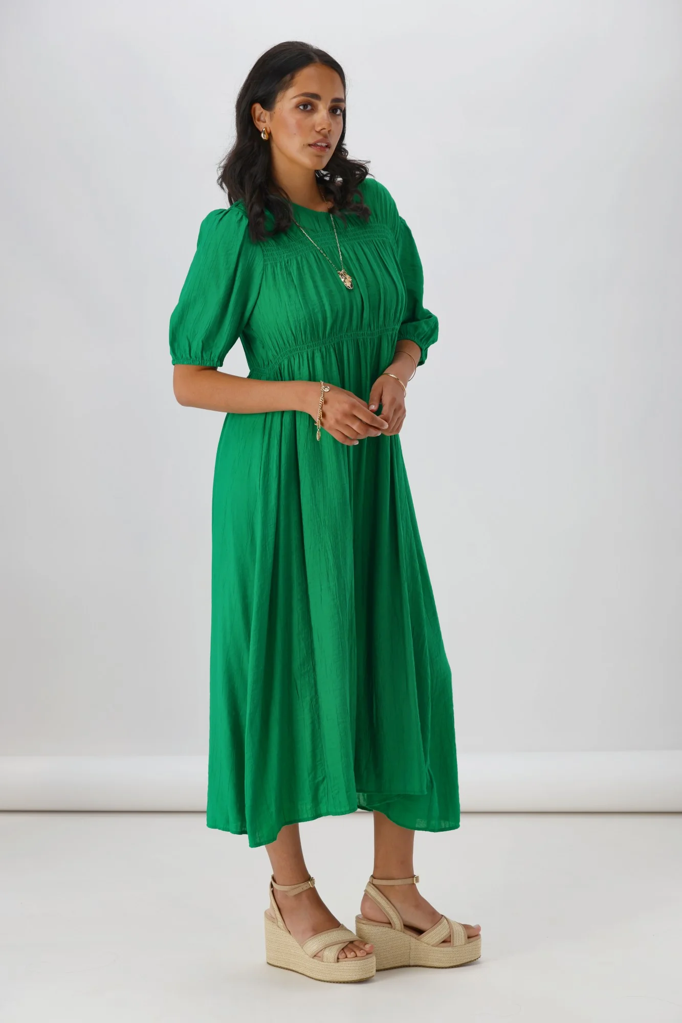 Shine On Label Harris Shirred Detail Dress Green - Image 5