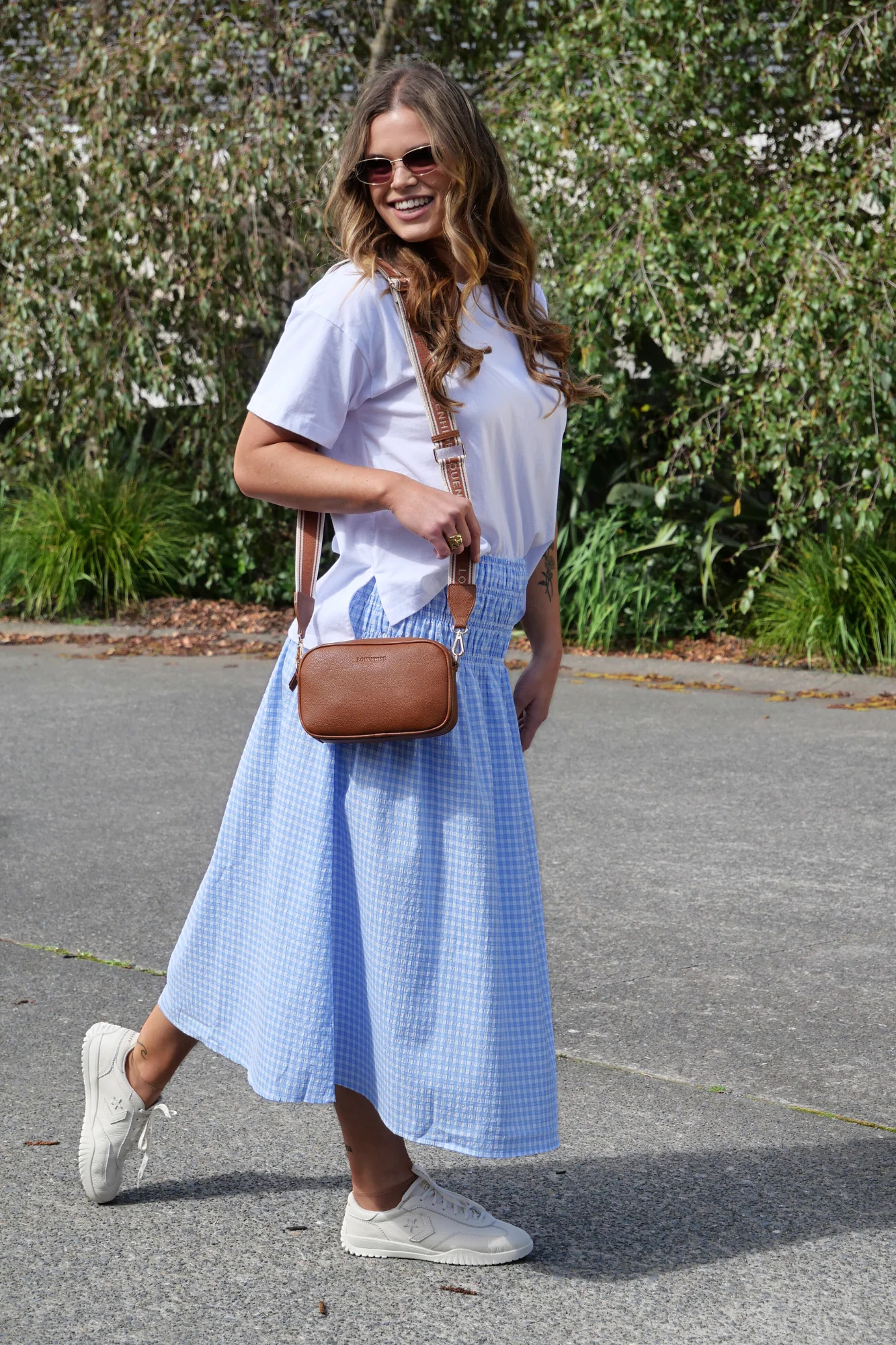 Shine On Label Haylene Shirred Waist Skirt Blue Gingham