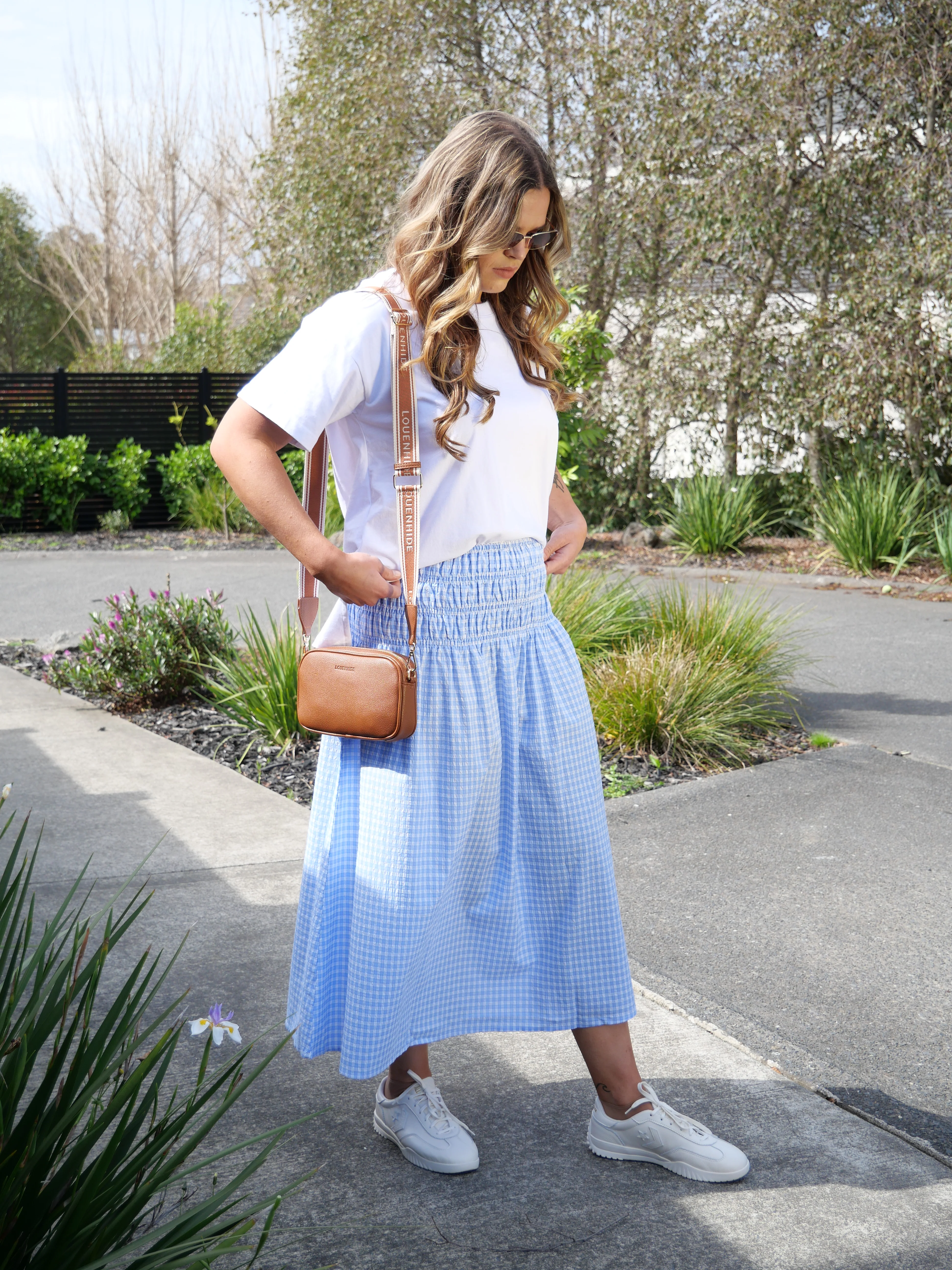 Shine On Label Haylene Shirred Waist Skirt Blue Gingham - Image 2